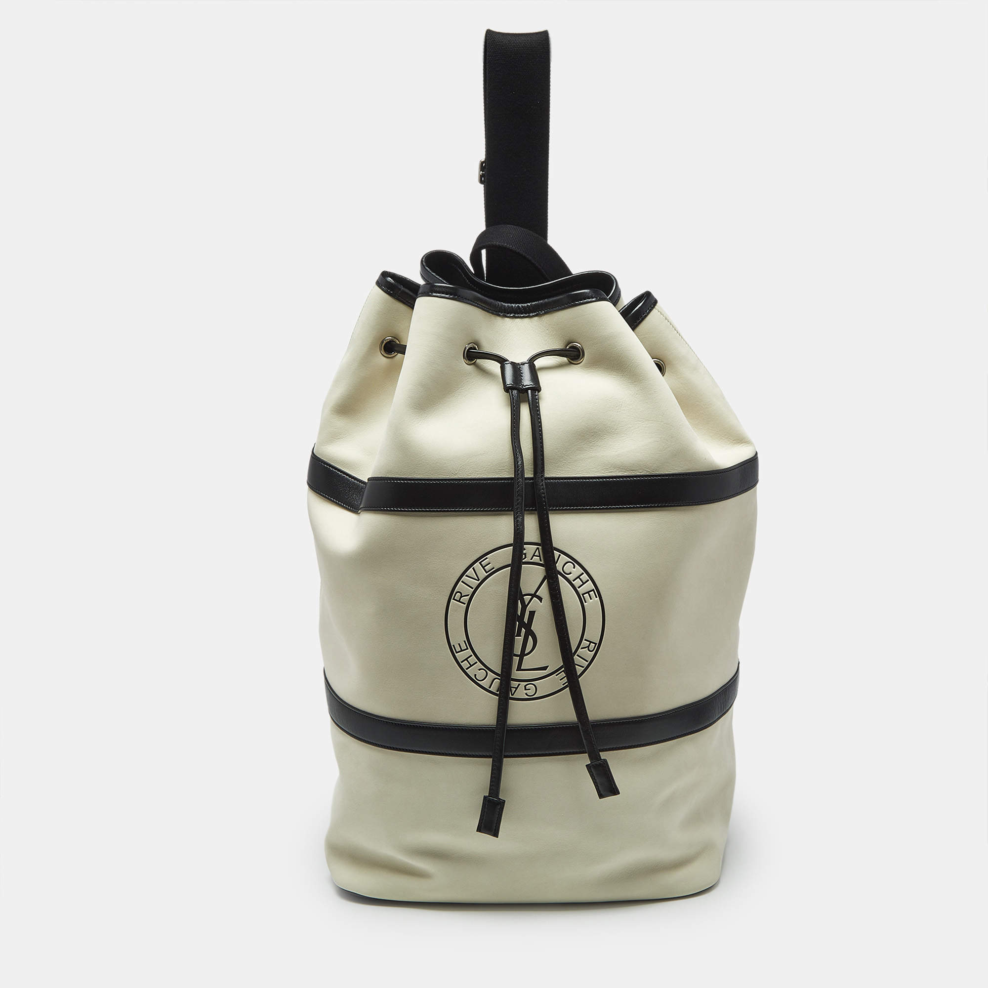 

Saint Laurent Cream/Black Nubuck and Leather Rive Gauche Sling Bag