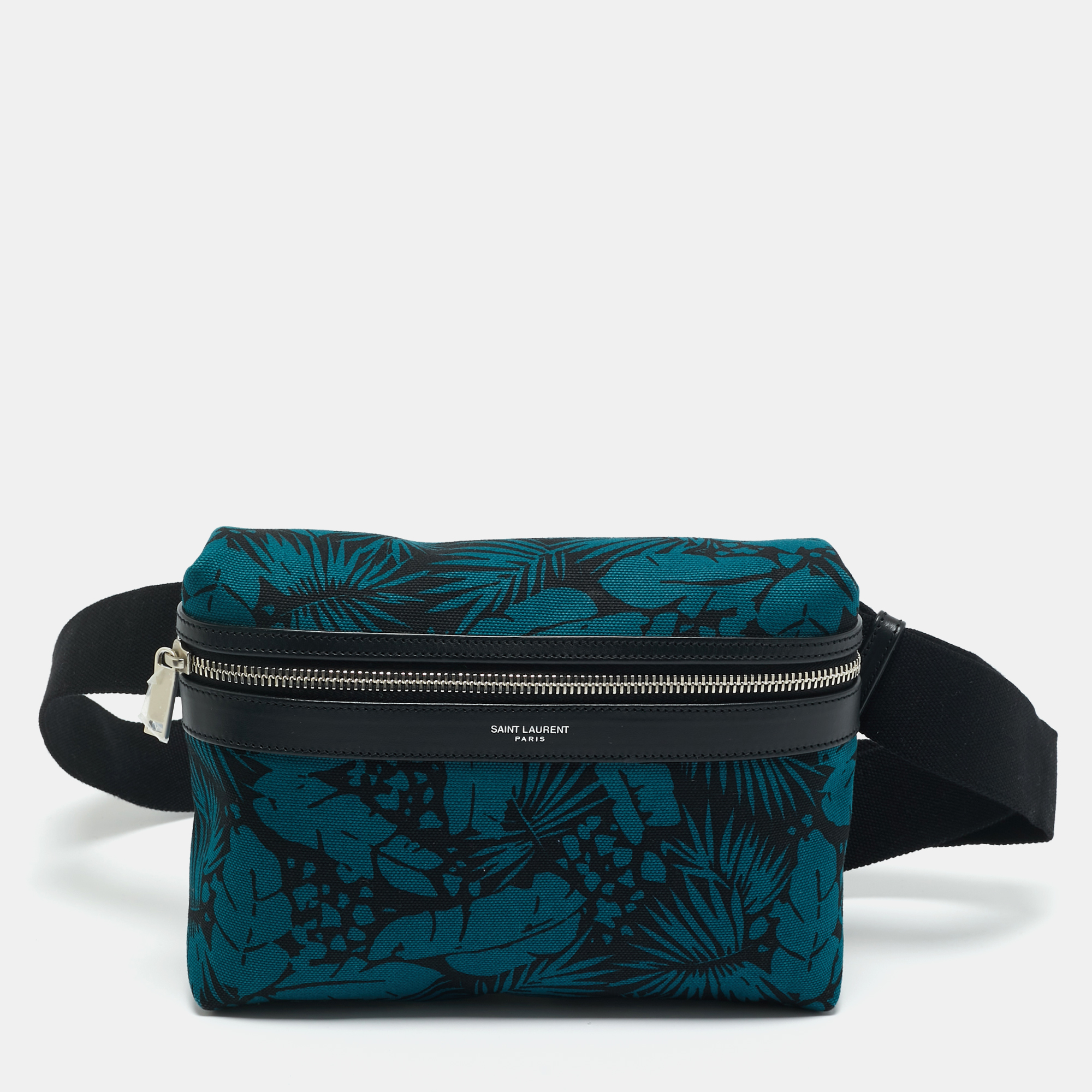 Saint Laurent Teal Green/Black Printed Canvas City Belt Bag
