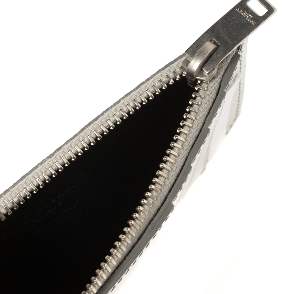 

Saint Laurent Metallic Silver Leather Zip Card Holder