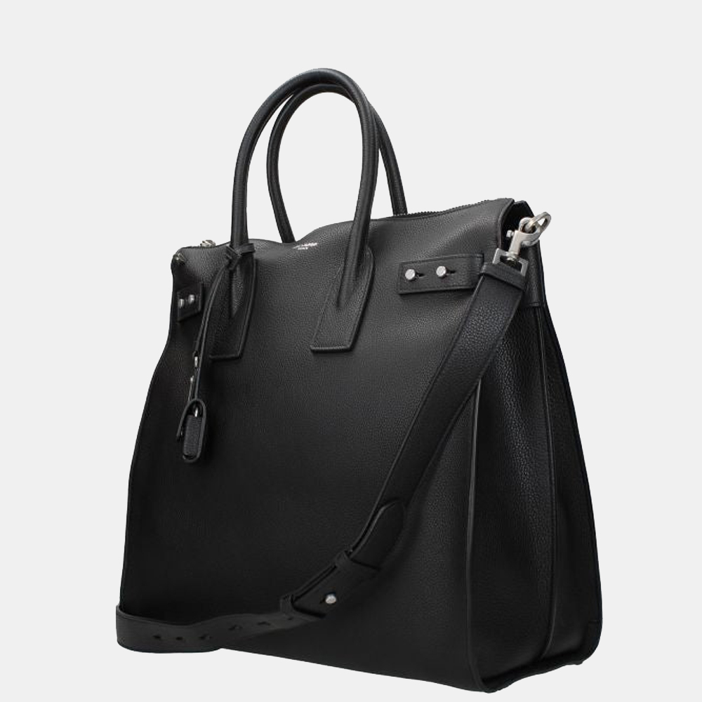 

Saint Laurent Black Smooth Leather Sac De Jour Large Bag with Pouch