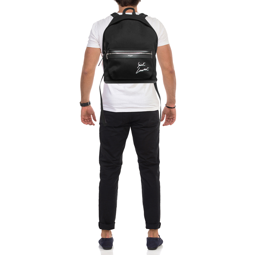 

Saint Laurent Black Canvas Logo Embroidered City Backpack