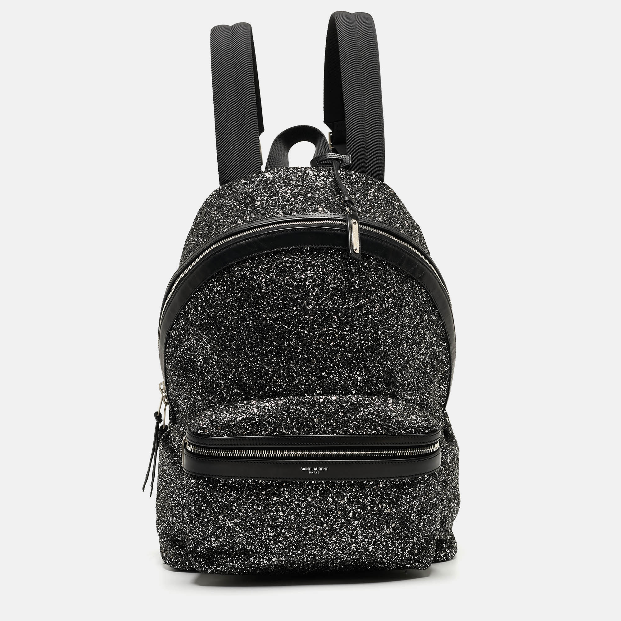 

Saint Laurent Black/Silver Glitter City Backpack