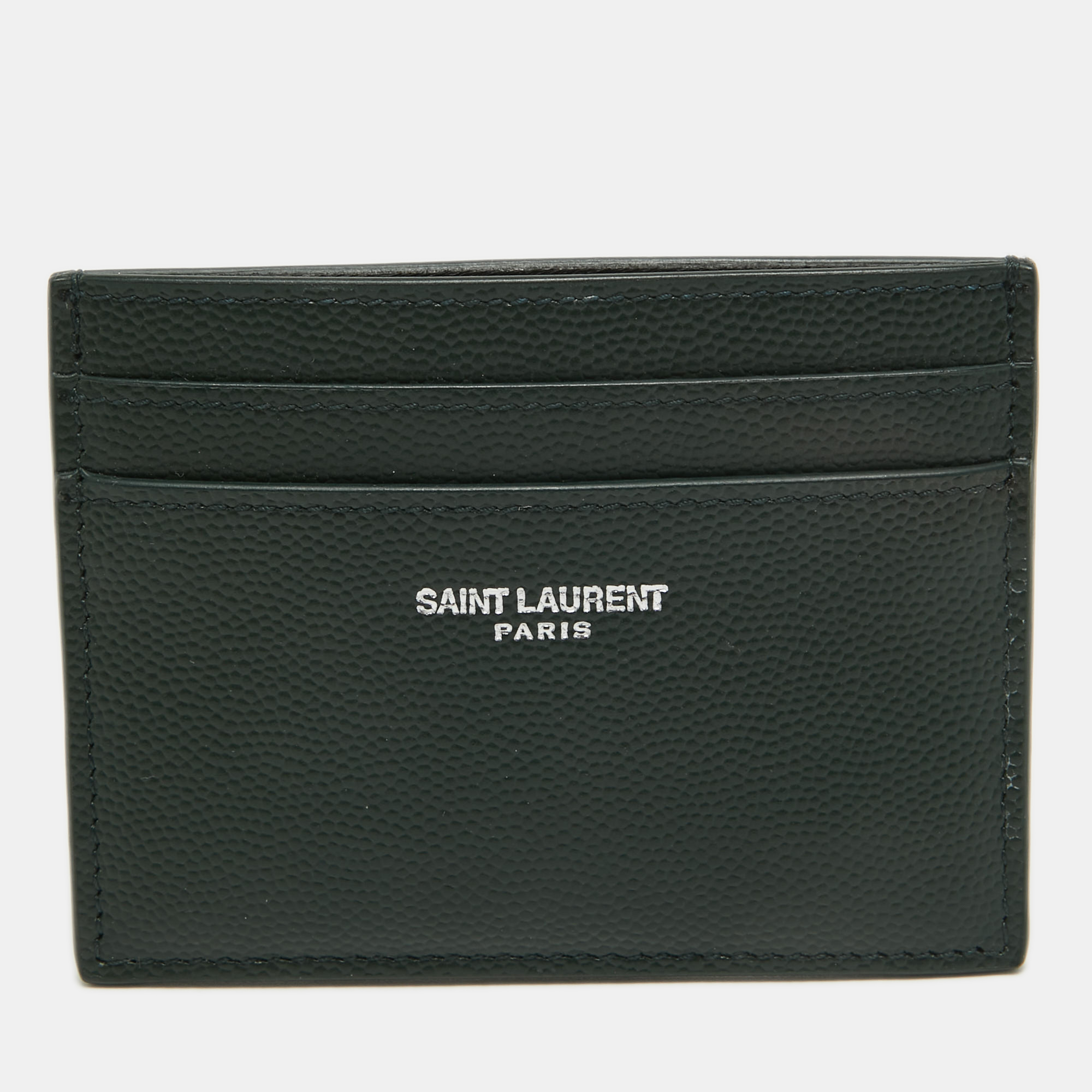 Pre-owned Saint Laurent Dark Green Leather Logo Card Holder