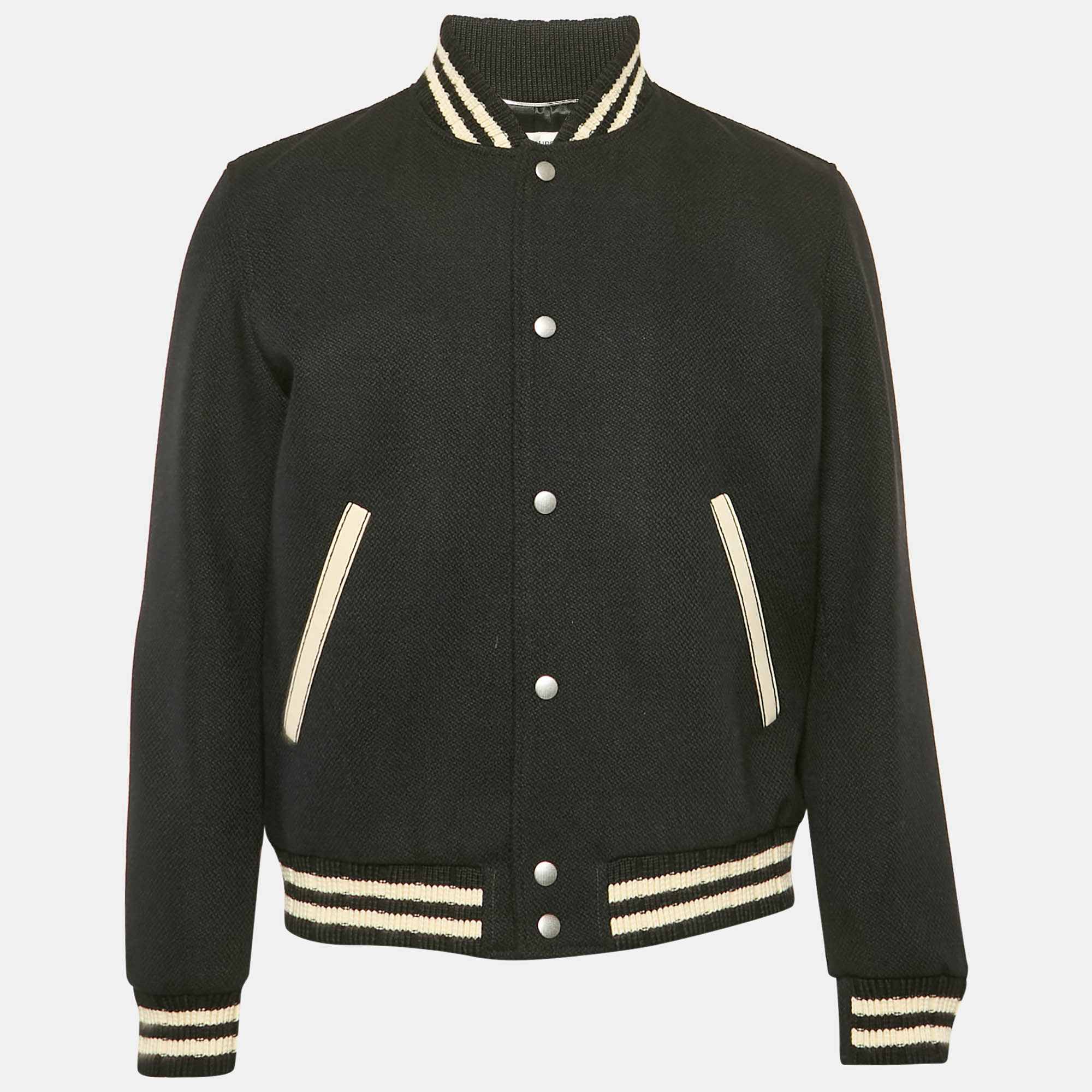 

Saint Laurent Black Wool Button Front Bomber Jacket XL