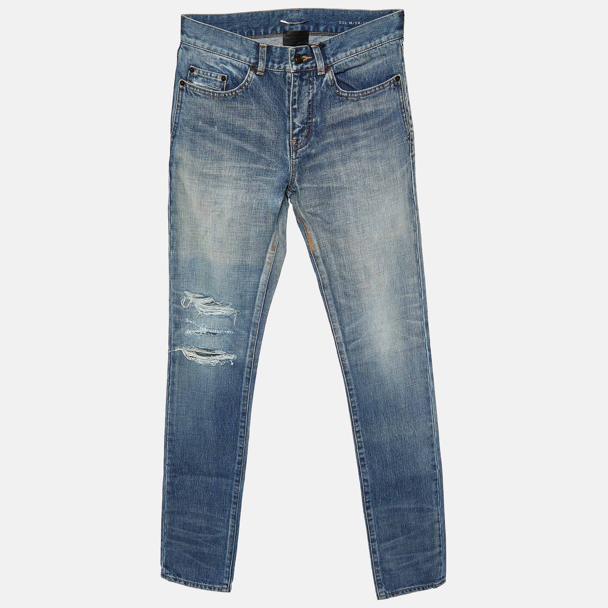 

Saint Laurent Blue Distressed Denim Skinny Fit Jeans S/Waist 31"