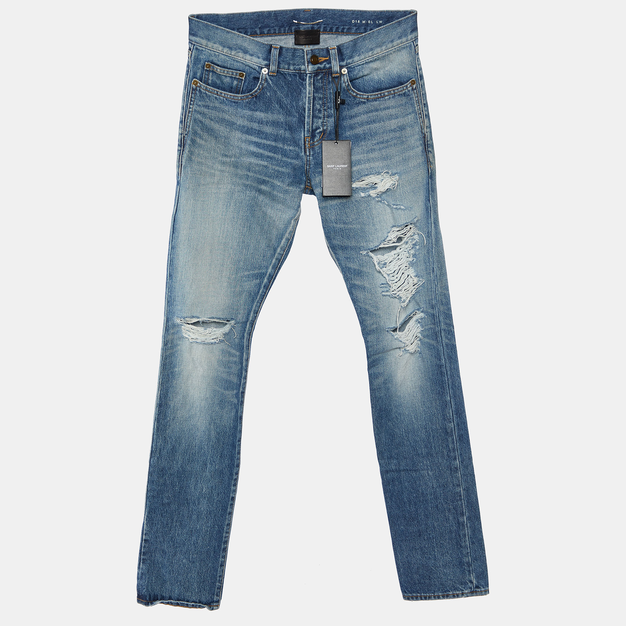 

Saint Laurent Blue Distressed Denim Slim Fit Jeans /Waist 32