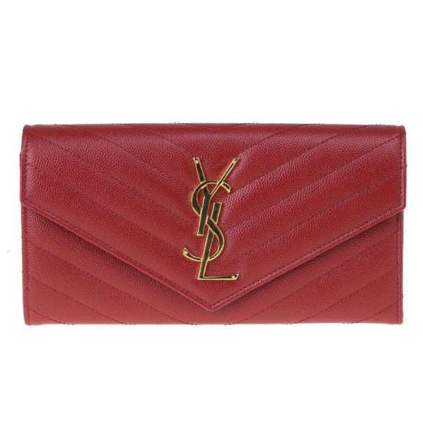 Saint Laurent Paris Red Leather Monogram Flap Wallet
