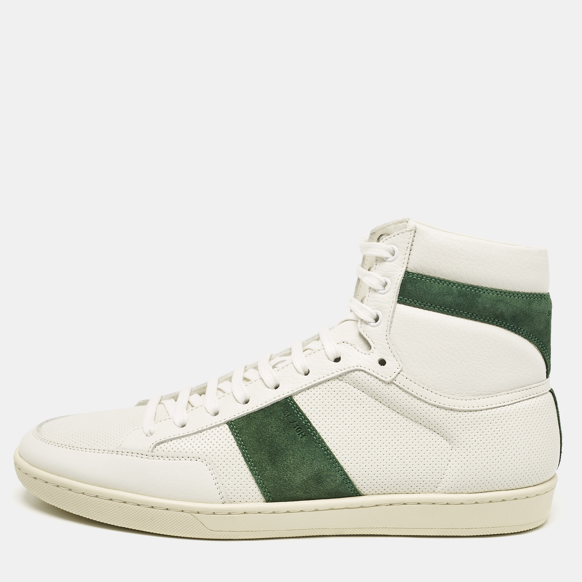 

Saint Laurent White/Green Leather and Suede High Top Sneakers Size