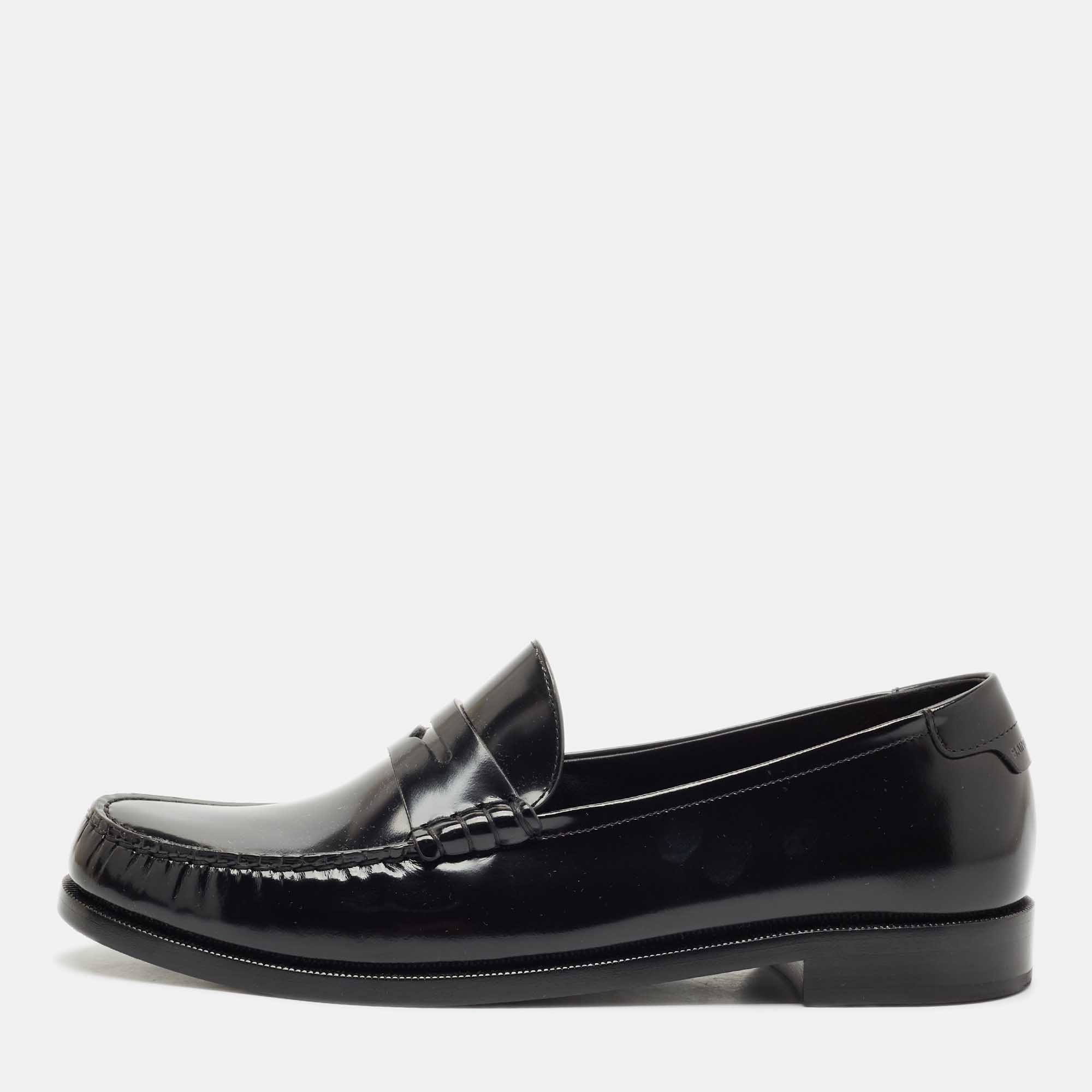 

Saint Laurent Black Patent Leather Penny Loafers Size