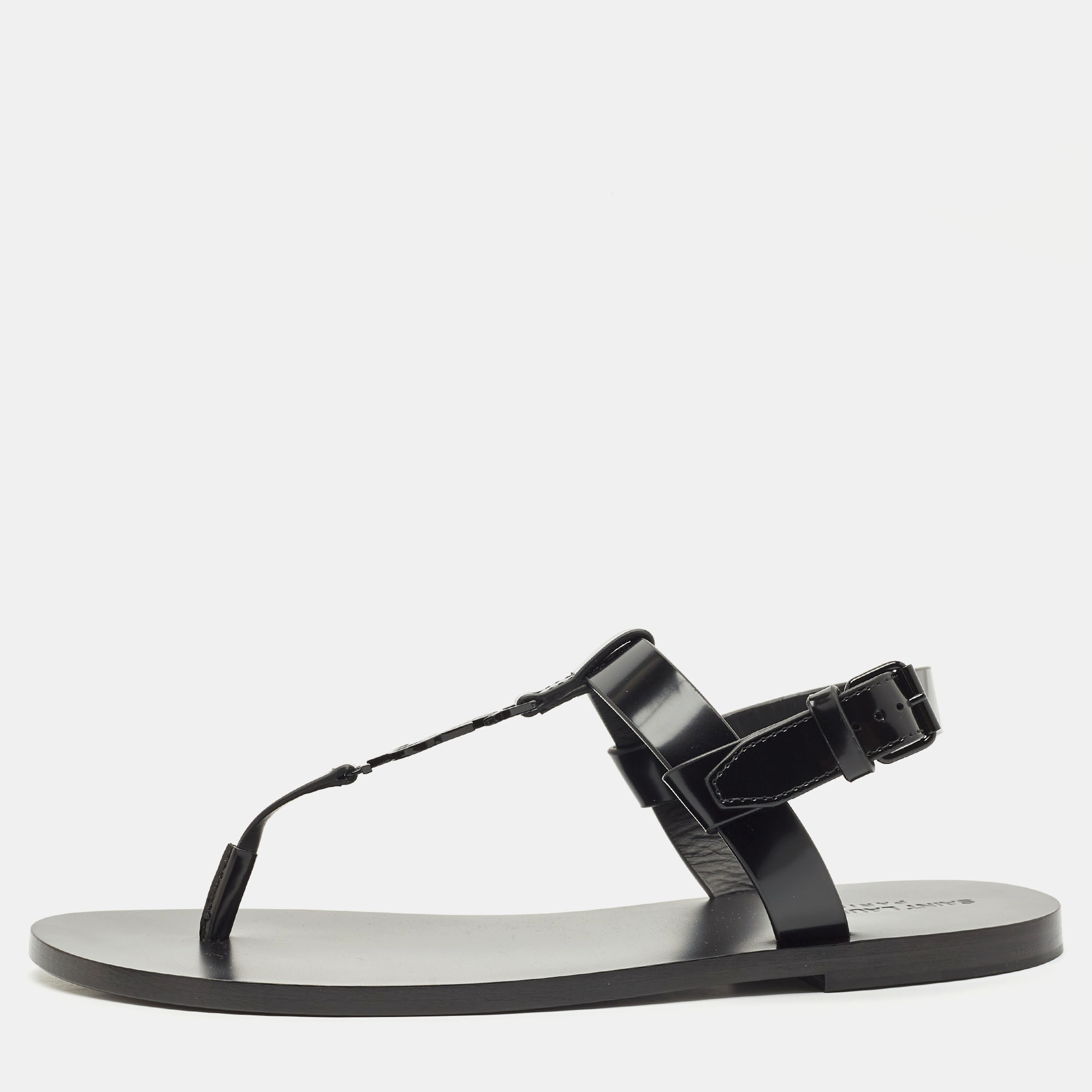 

Saint Laurent Black Leather Cassandre Thong Sandals Size