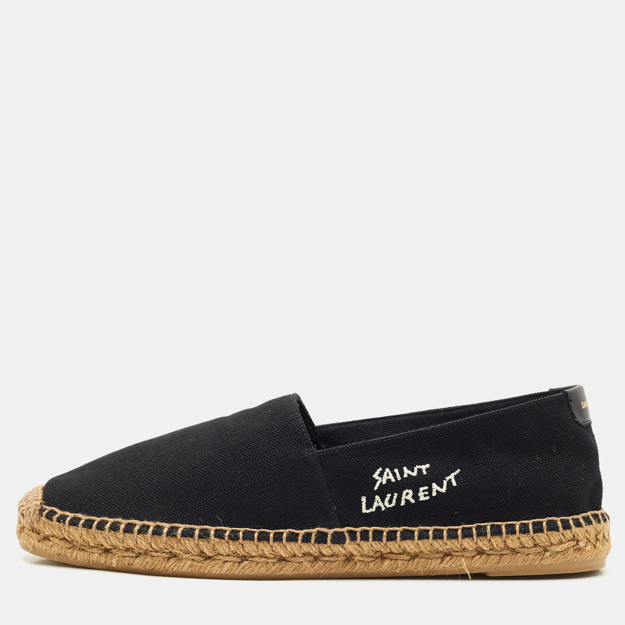 

Saint Laurent Black Canvas Logo Embroidered Espadrilles Size