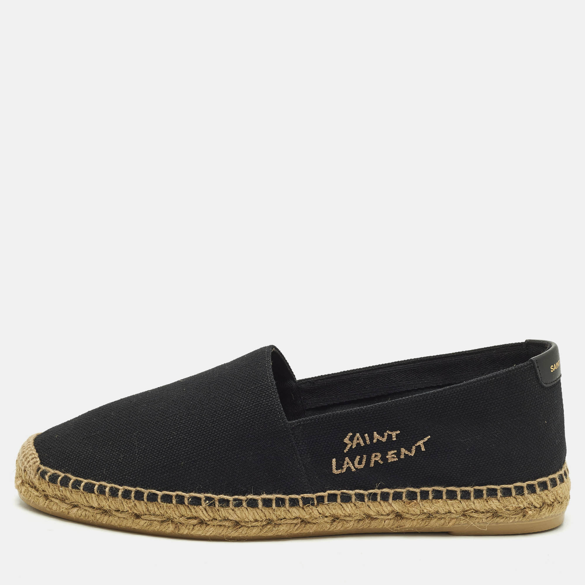 

Saint Laurent Size  Black/Beige Embroidered Canvas Slip On Espadrilles