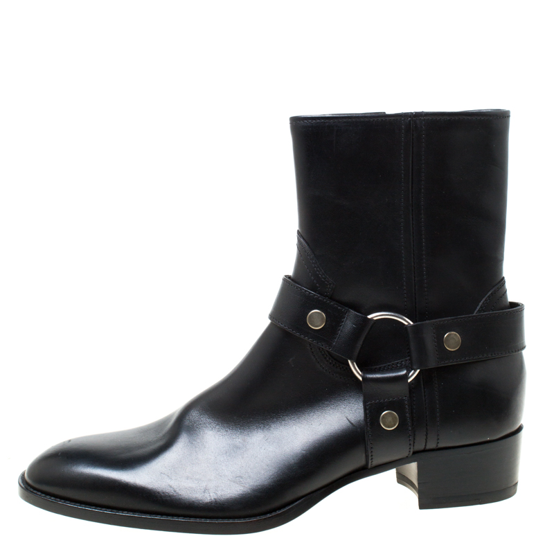 

Saint Laurent Black Leather Harness Ankle Boots Size