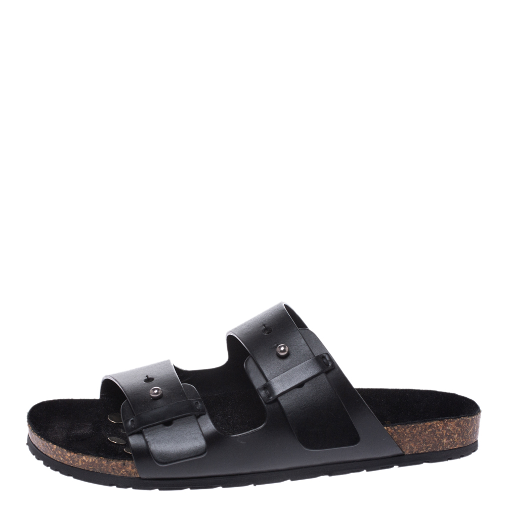 

Saint Laurent Paris Black Leather Jimmy 2 Bridle Slide Sandals Size