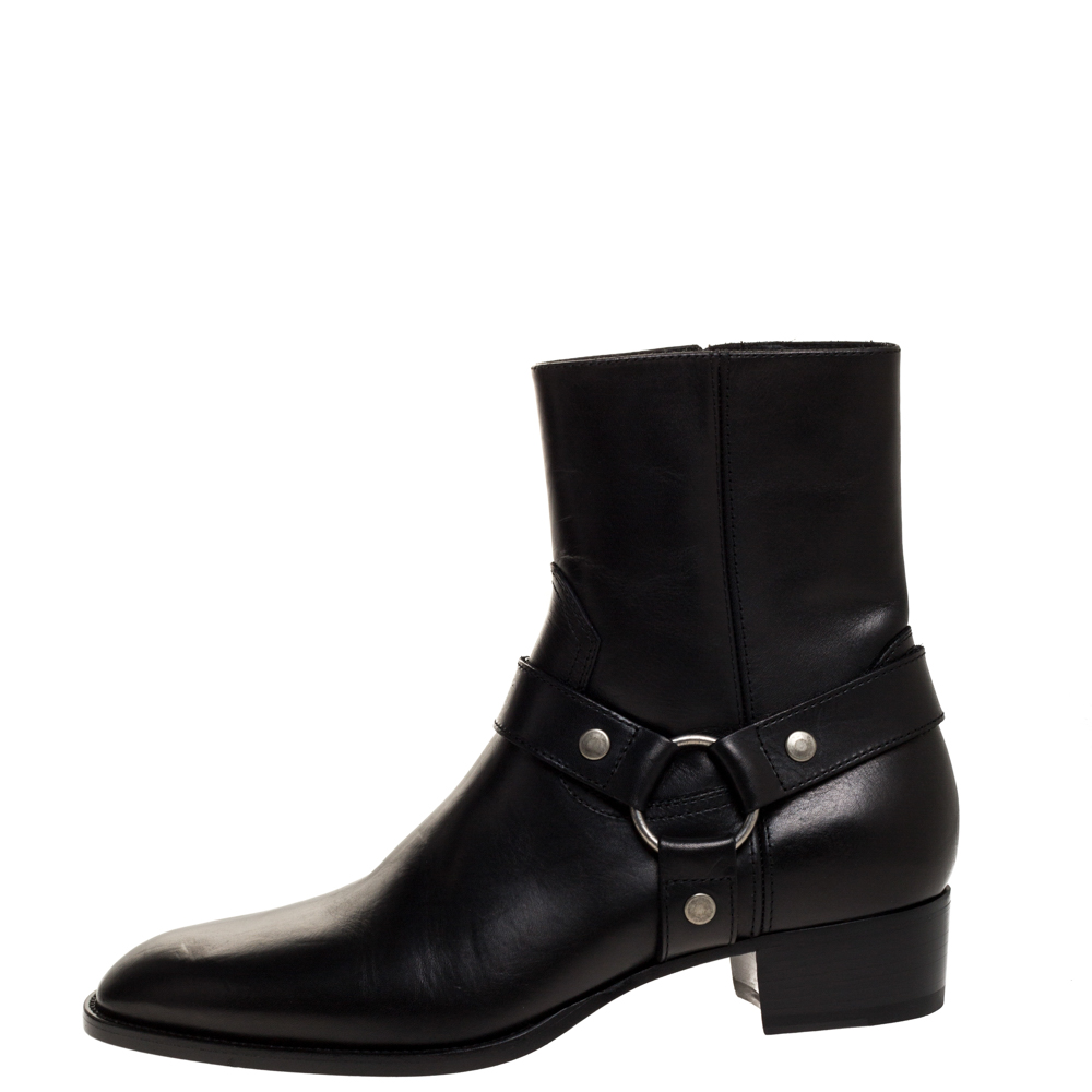 

Saint Laurent Black Leather Harness Ankle Boots Size