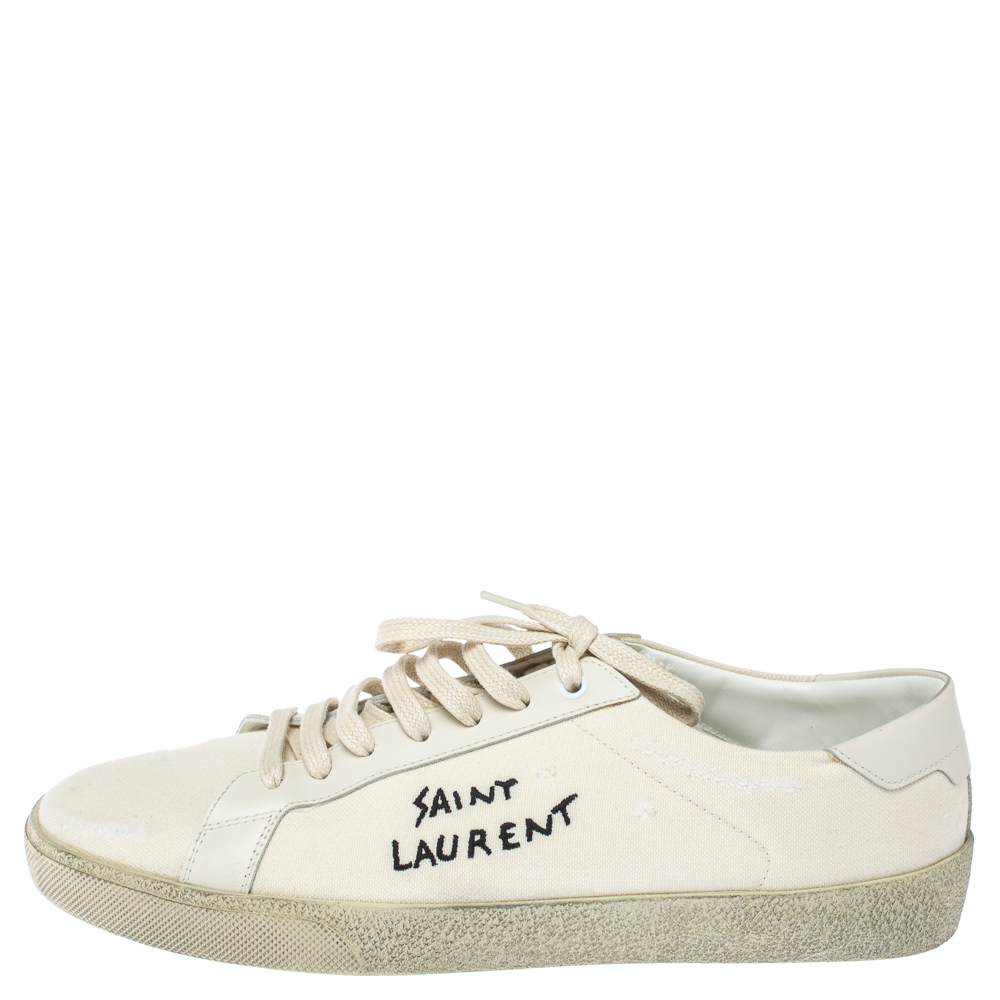 

Saint Laurent Paris White Canvas Elba Light Sneakers Size, Cream