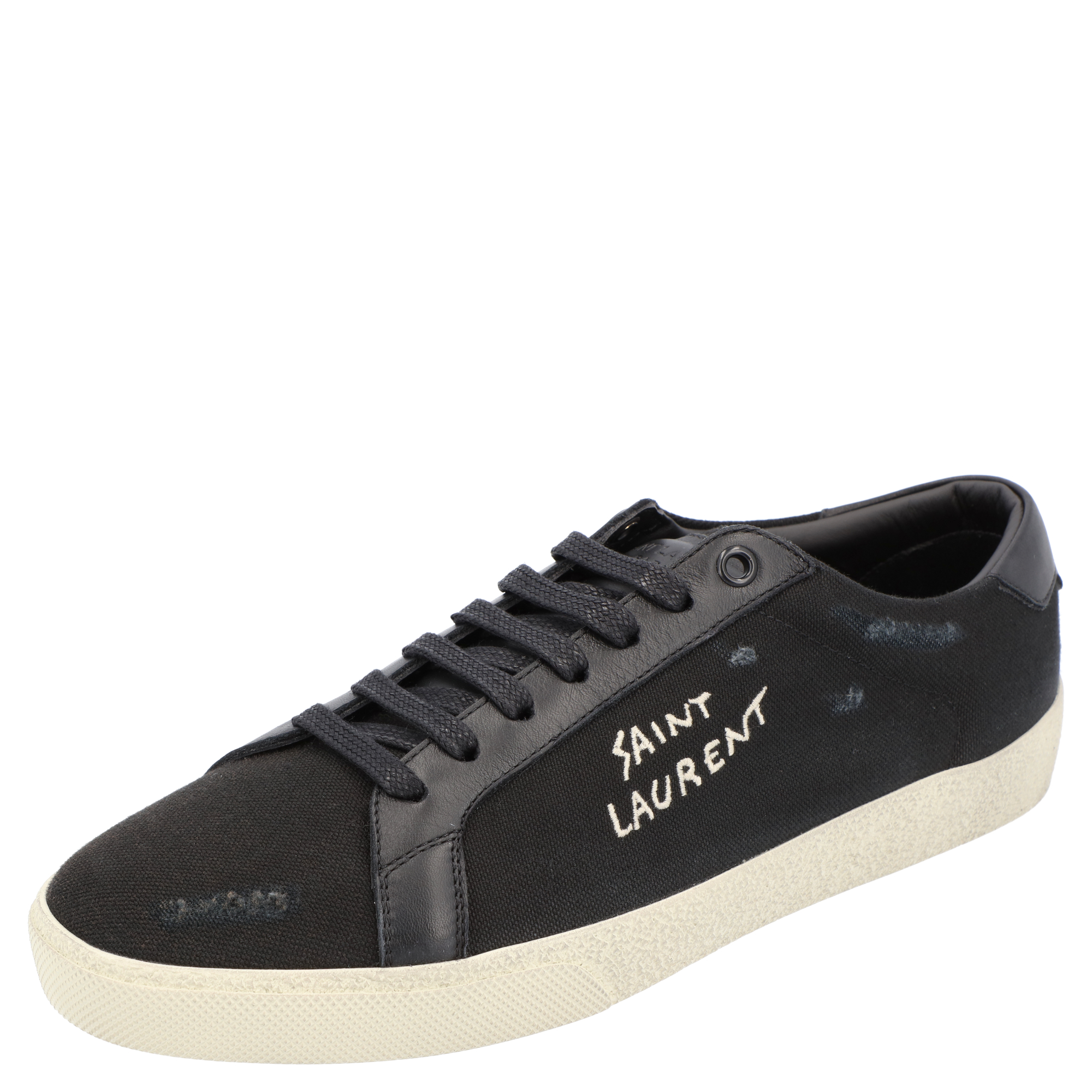 Pre-owned Saint Laurent Black Canvas/leather Court Classic Sneakers Size Eu 39