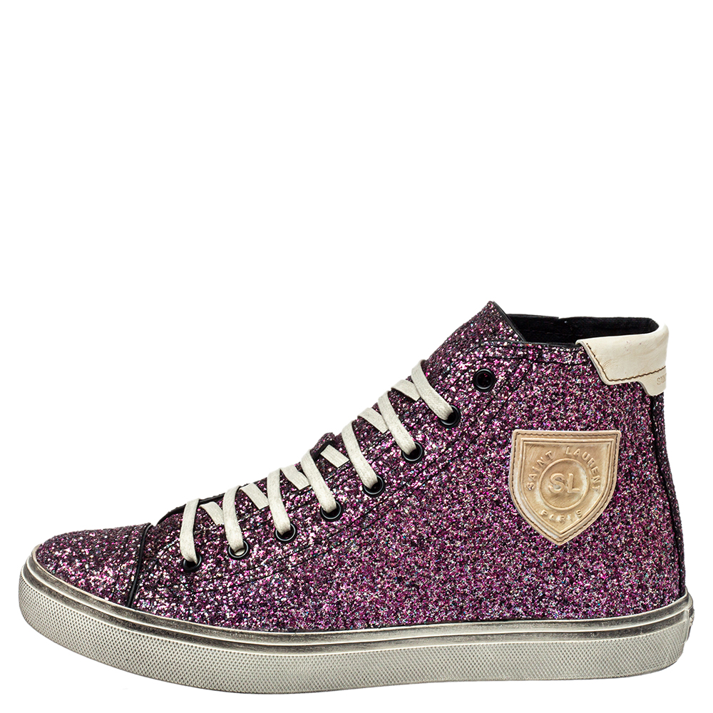 

Saint Laurent Purple Glitter High Top Sneakers Size