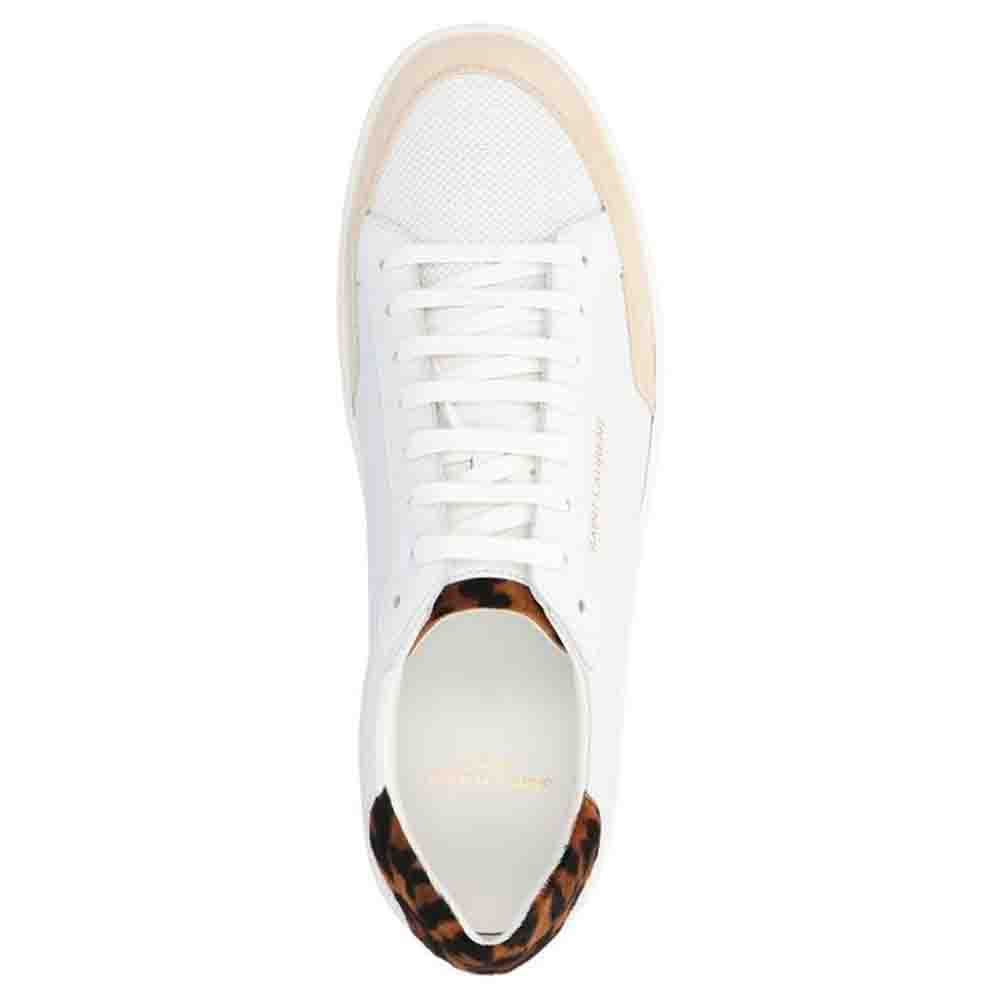 

Saint Laurent Paris White Perforated Leather/Suede Leopard Print Court Classic SL/10 Sneakers Size