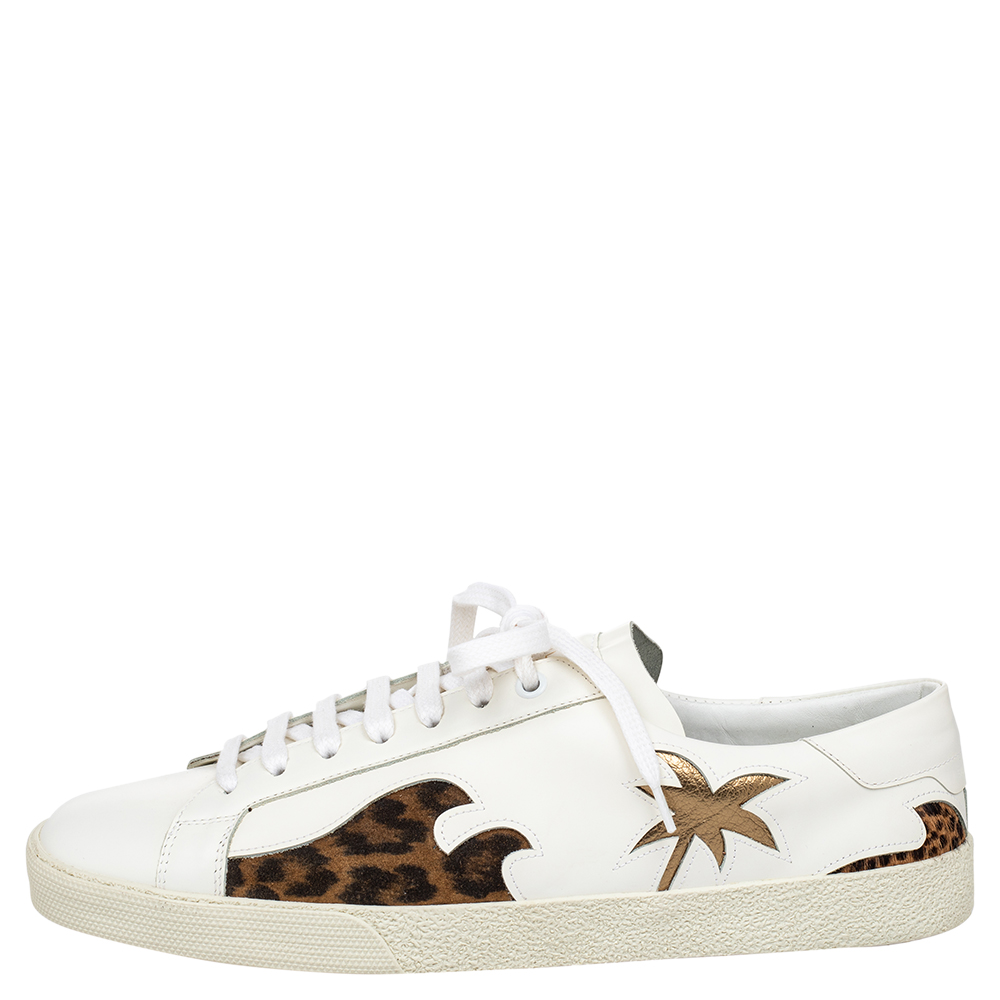 

Saint Laurent White Leather Palm Tree Low Top Sneakers Size