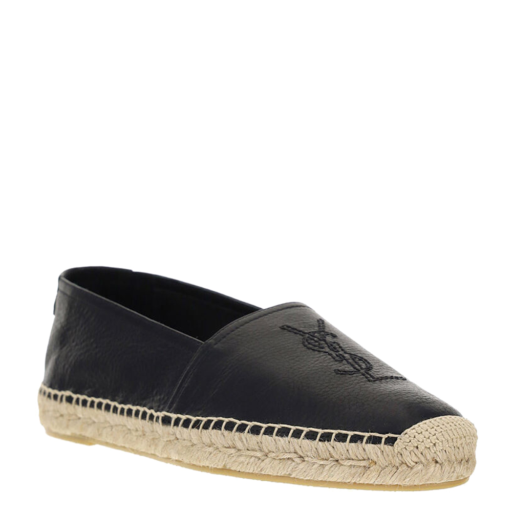 

Saint Laurent Black Lambskin Leather Monogram Espadrilles Size IT