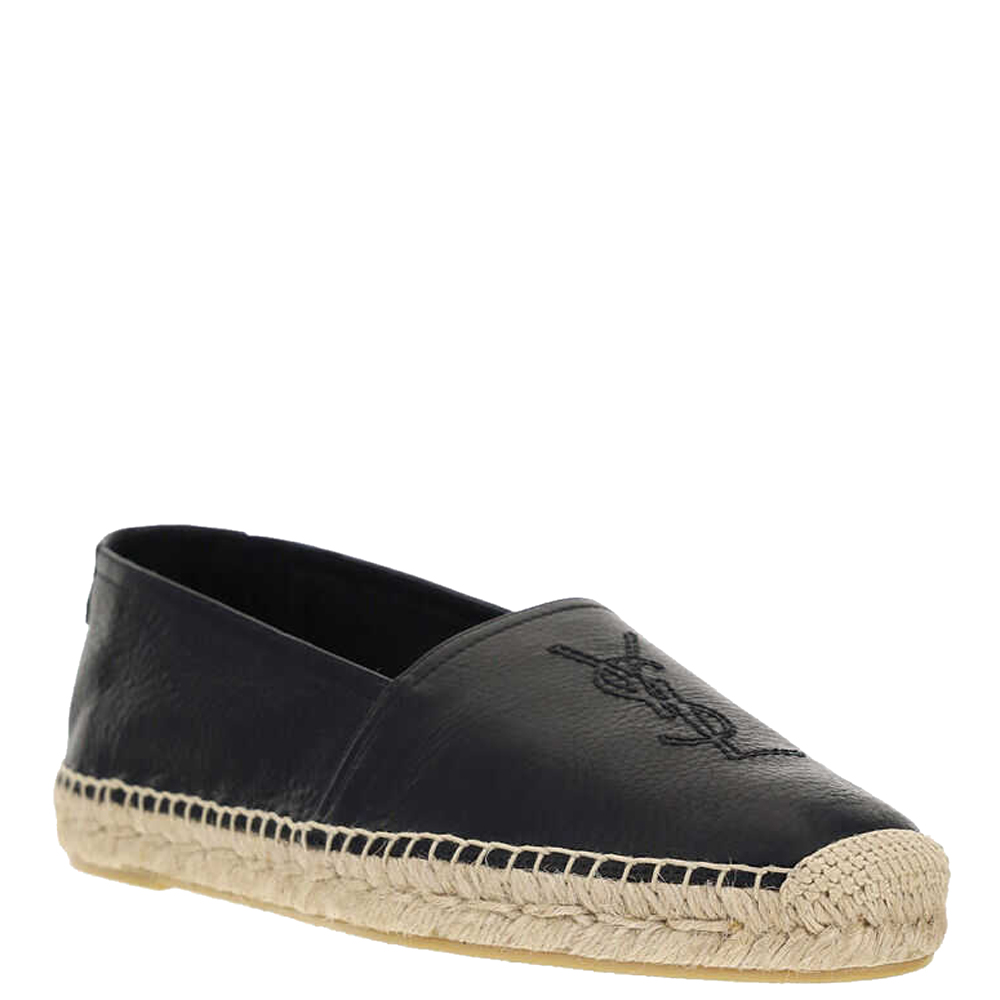 

Saint Laurent Black Leather Monogram Espadrilles Size IT