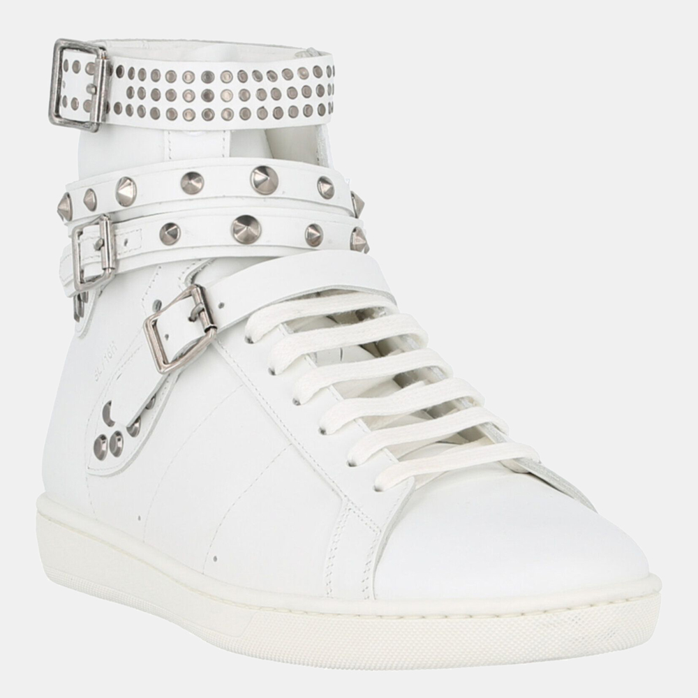 

Saint Laurent White Leather Sl/16H Studded High-Top Sneakers Size IT