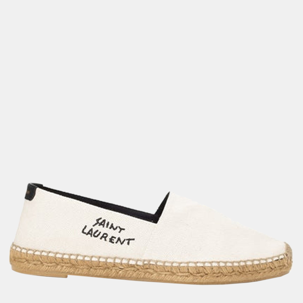 

Saint Laurent Paris White Embroidered Canvas Espadrilles Size EU