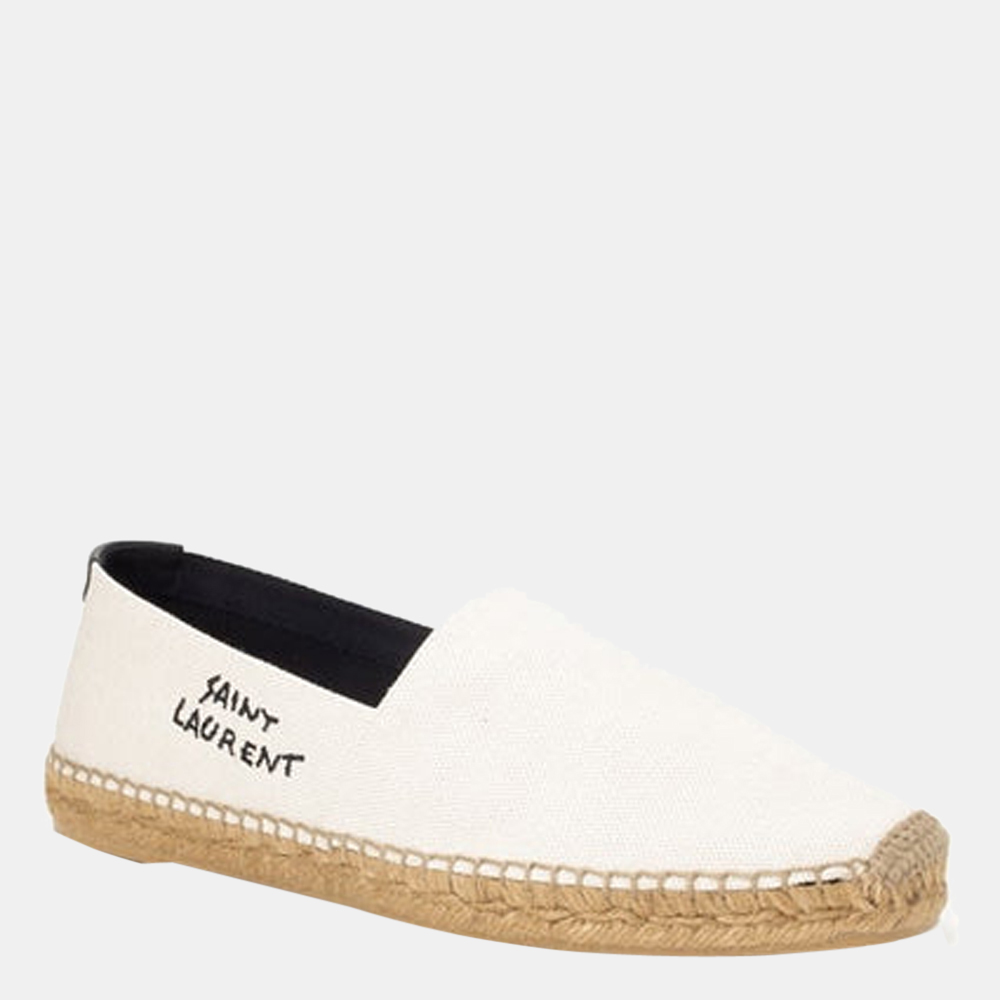 

Saint Laurent Paris White Embroidered Canvas Espadrilles Size EU