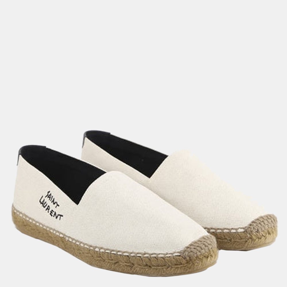 

Saint Laurent Paris White Embroidered Canvas Espadrilles Size EU, Beige