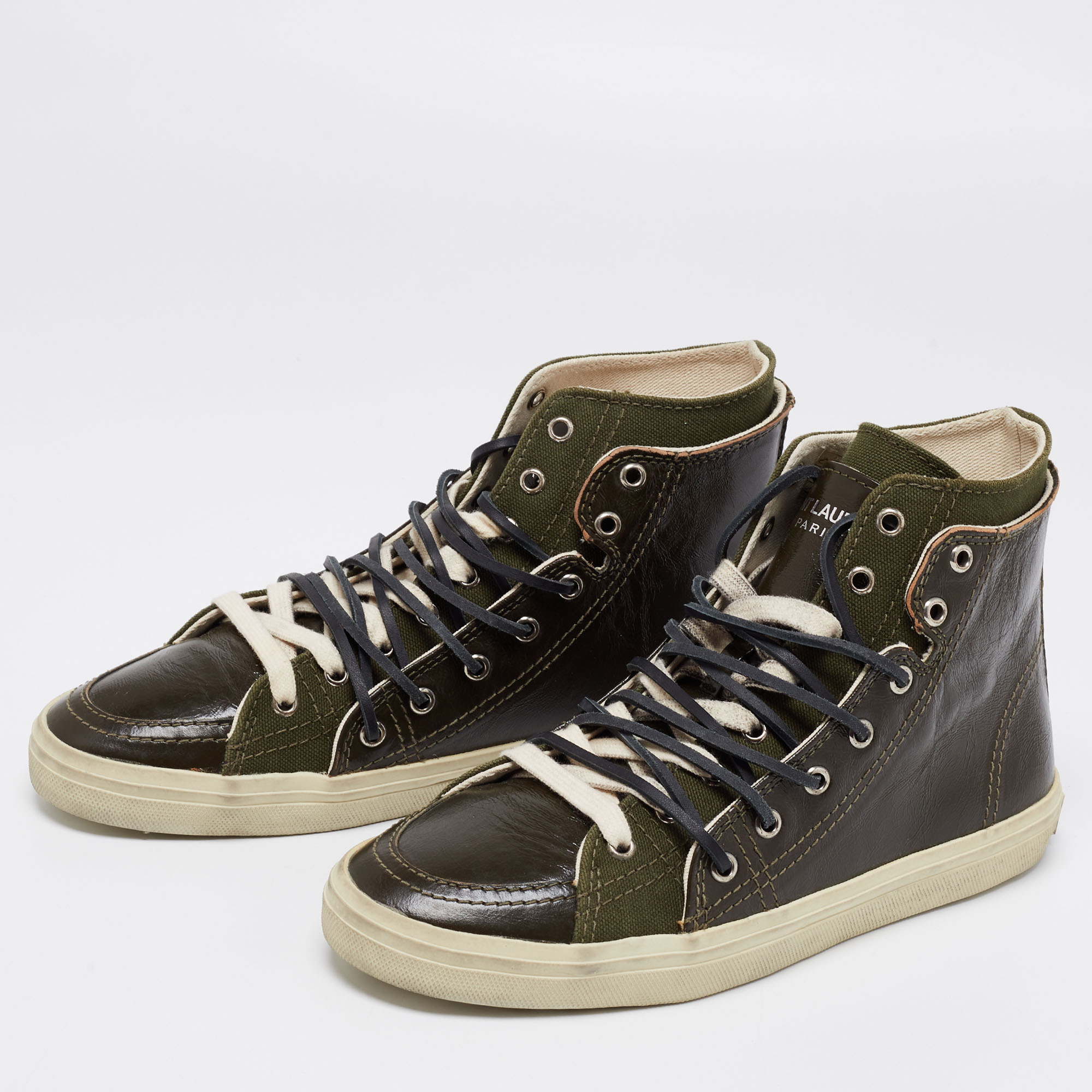 

Saint Laurent Olive Green Canvas And Leather High Top Sneakers Size