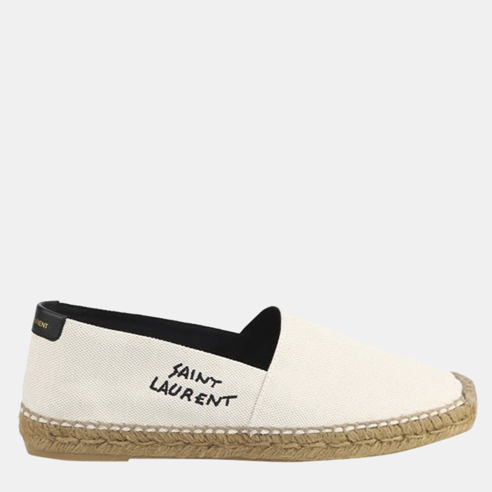 

Saint Laurent Paris Beige Canvas Embroidered Espadrilles Size EU .5