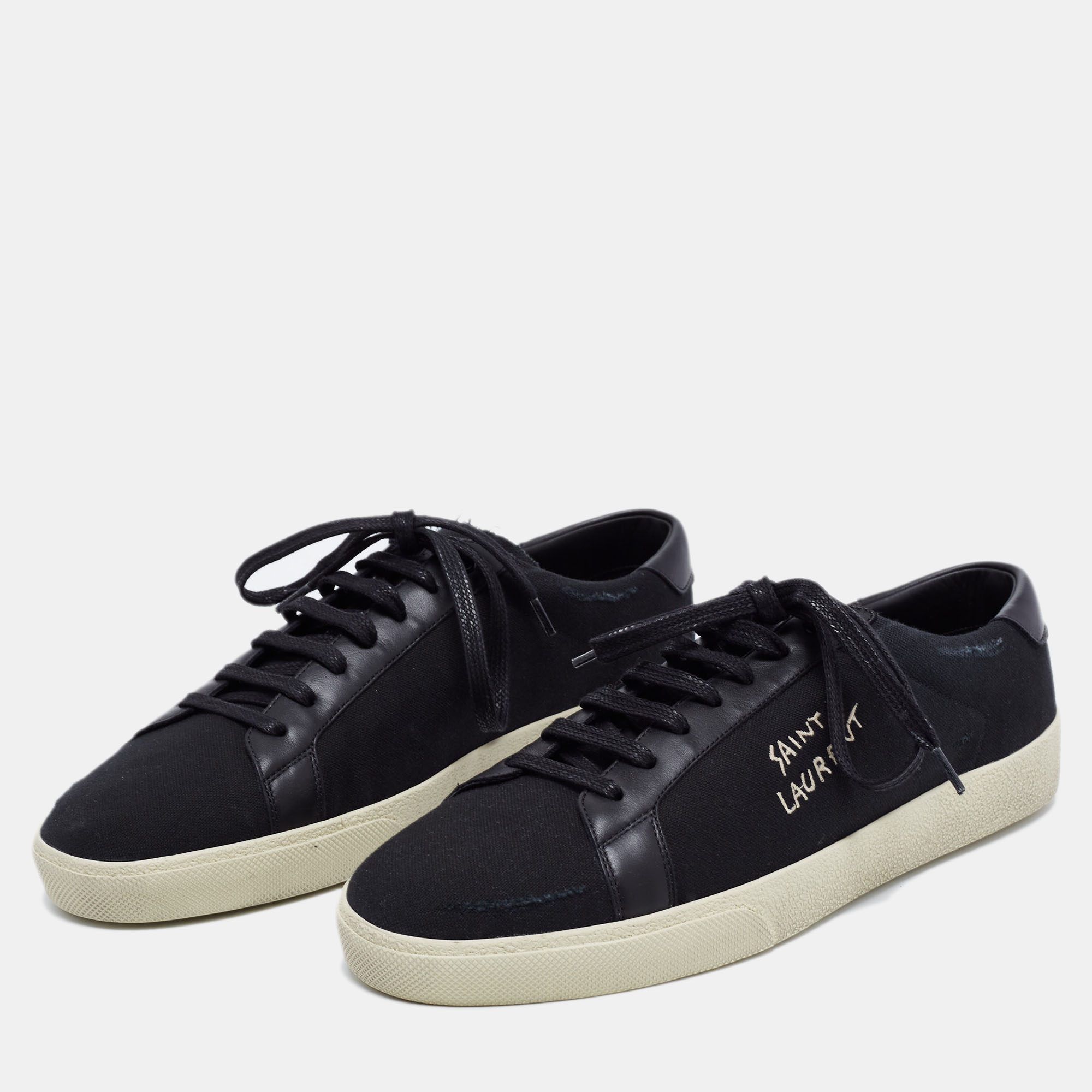 

Saint Lauren Black Leather and Canvas Court Classic Logo Sneakers Size