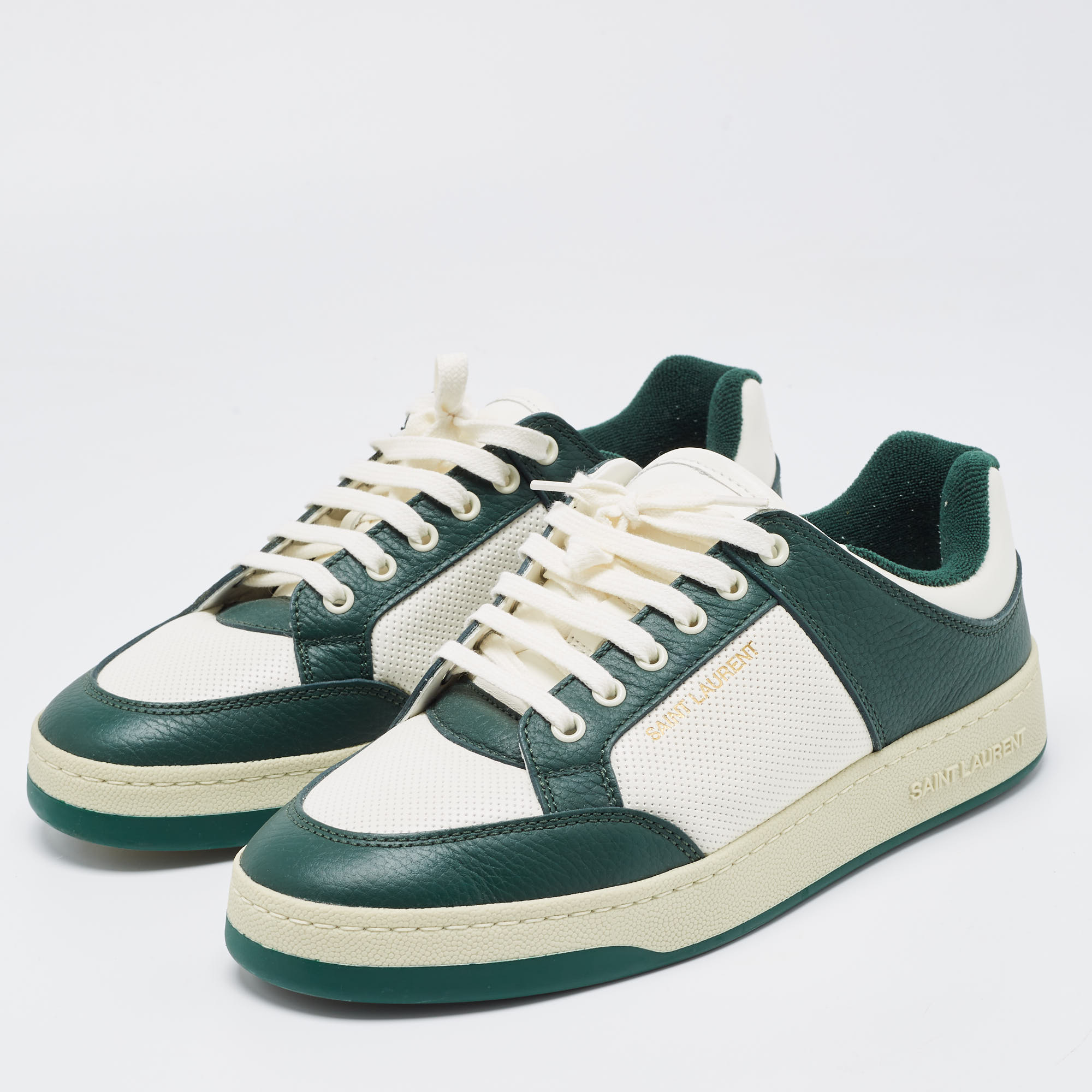 

Saint Laurent Green/White Leather and Canvas Low Top Sneakers Size