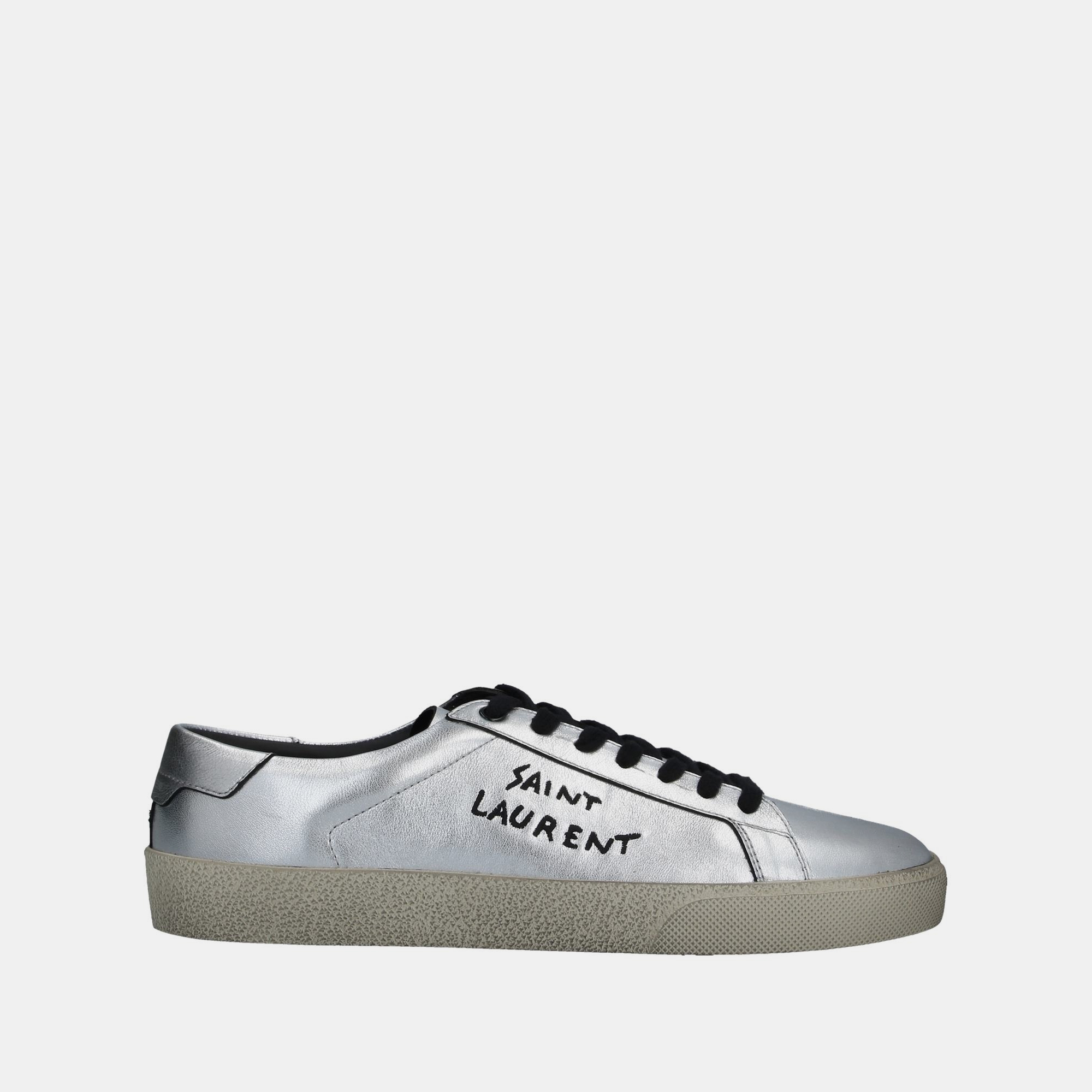 Pre-owned Saint Laurent Leather Low Top Sneakers 42 In Silver