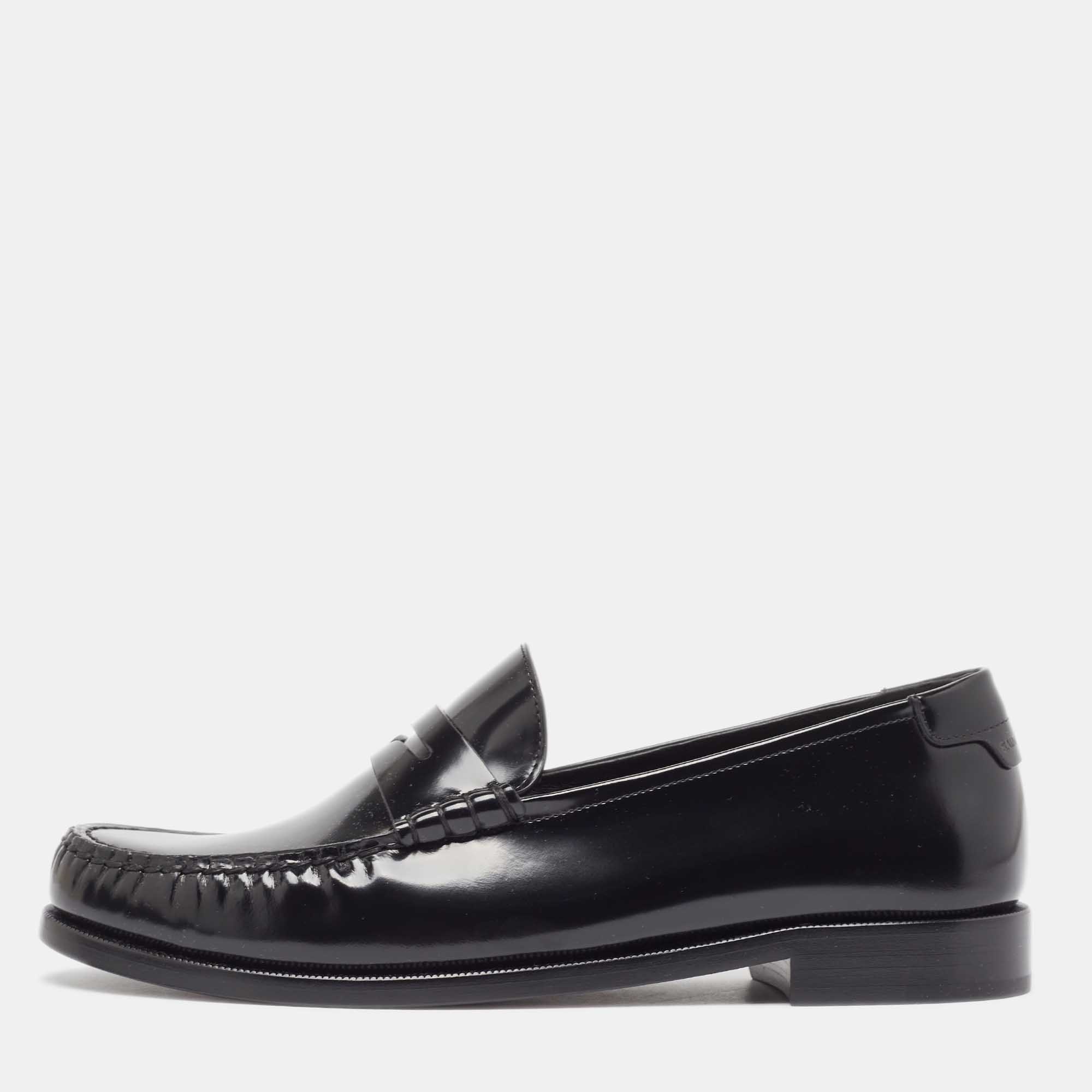 

Saint Laurent Black Glossy Leather Penny Loafers Size