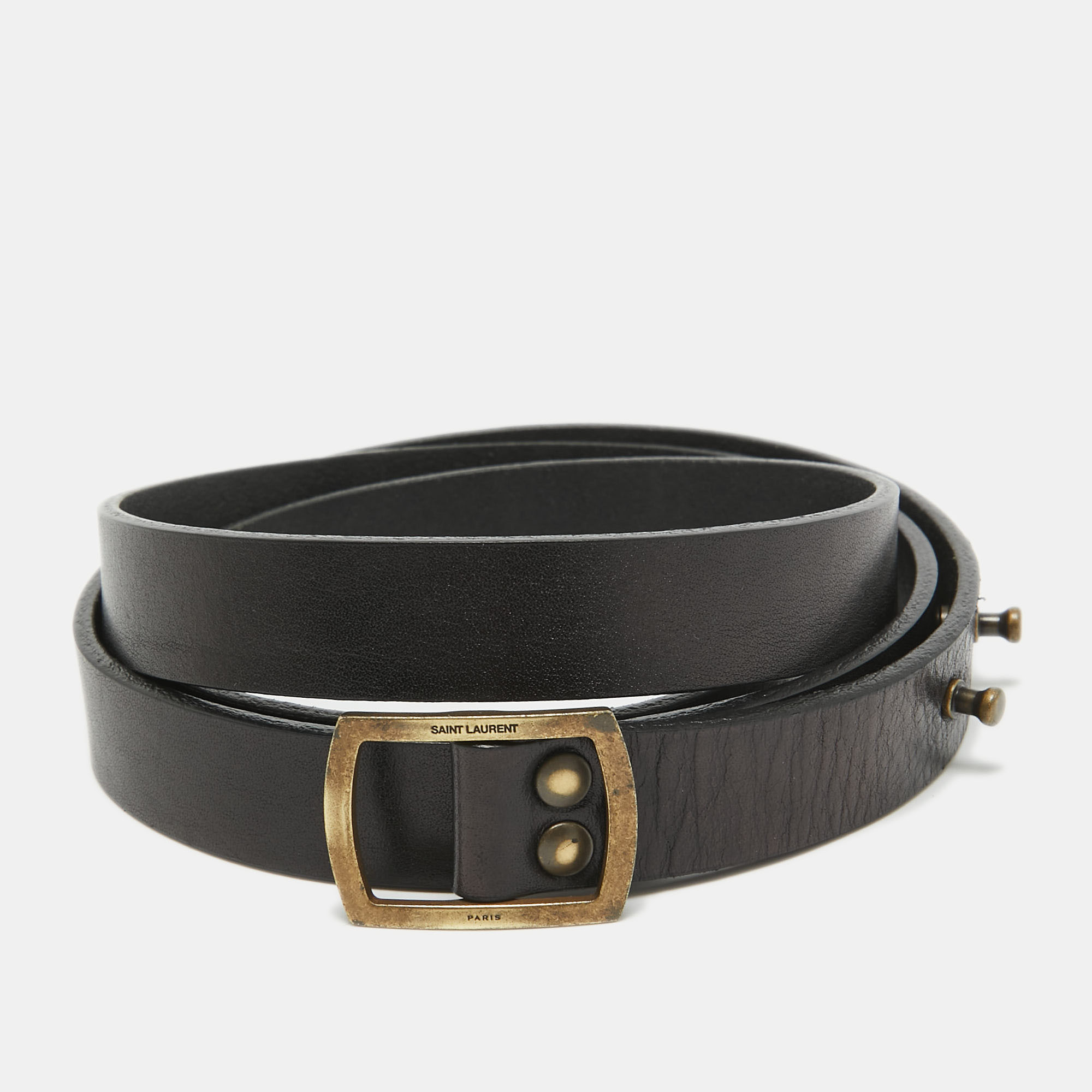 

Saint Laurent Black Leather Buckle Slim Belt