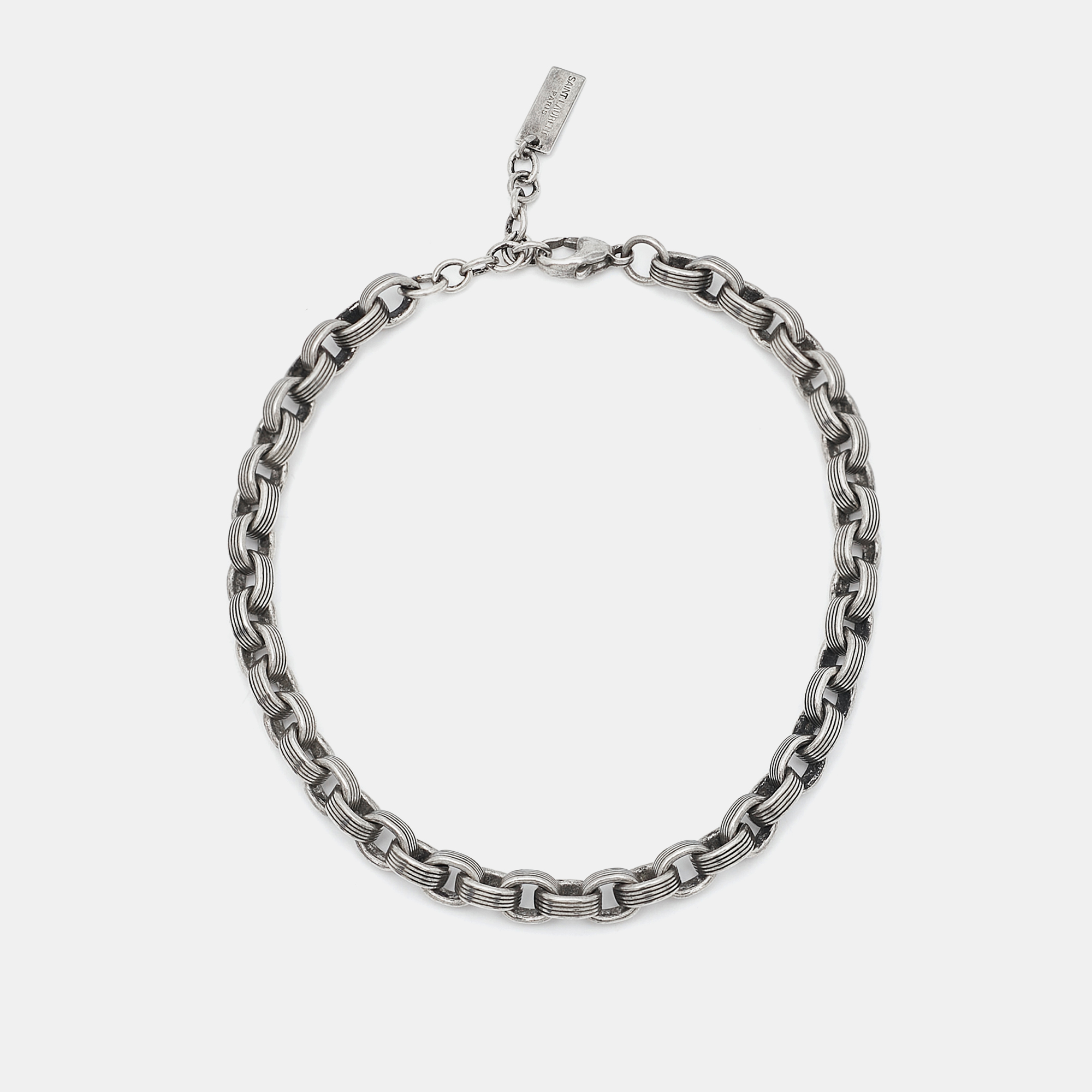 

Saint Laurent Ridged Cable Link Silver Tone Bracelet