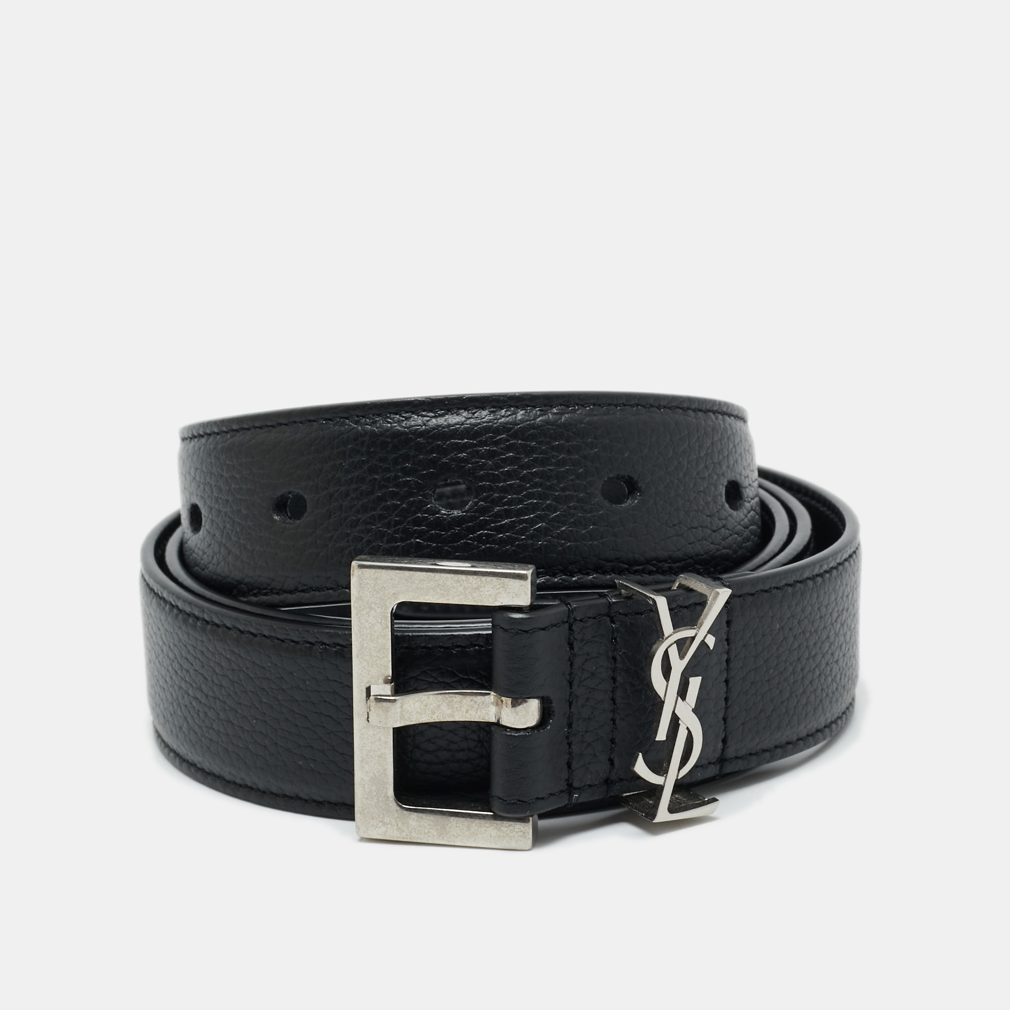 

Saint Laurent Black Leather Cassandre Buckle Belt