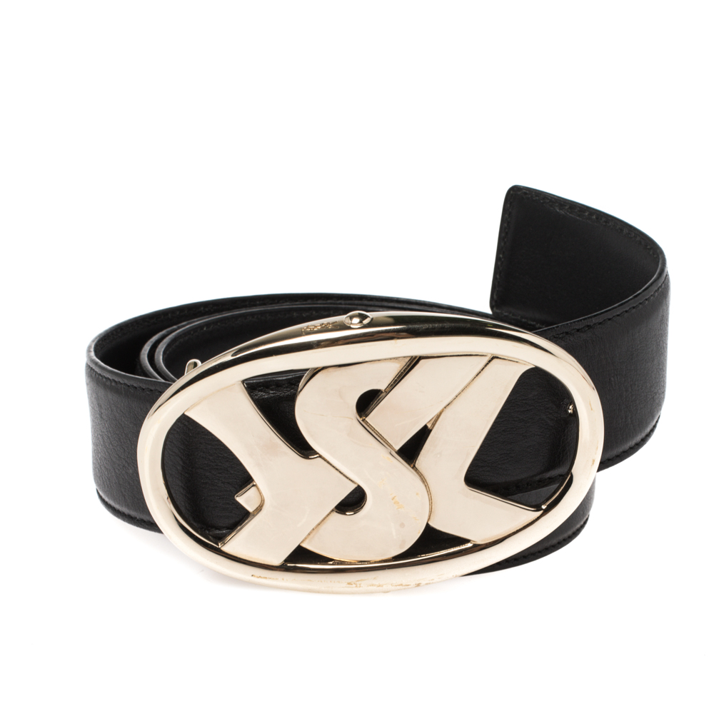 

Saint Laurent Paris Black Leather Logo Buckle Belt