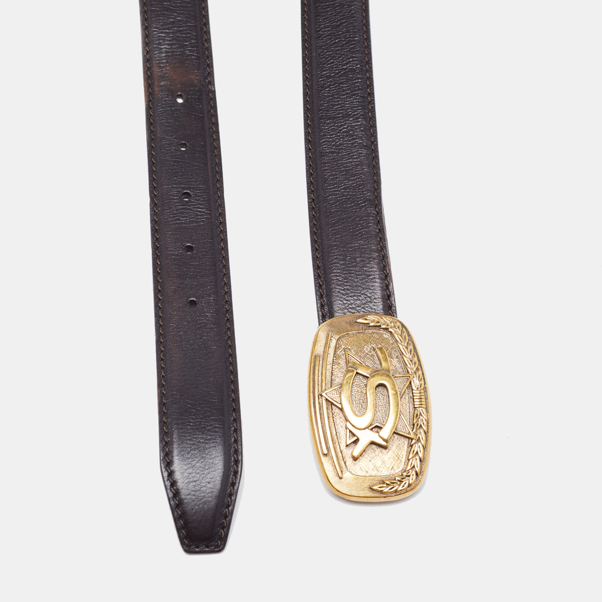 

Saint Laurent Black Leather Logo Plague Belt