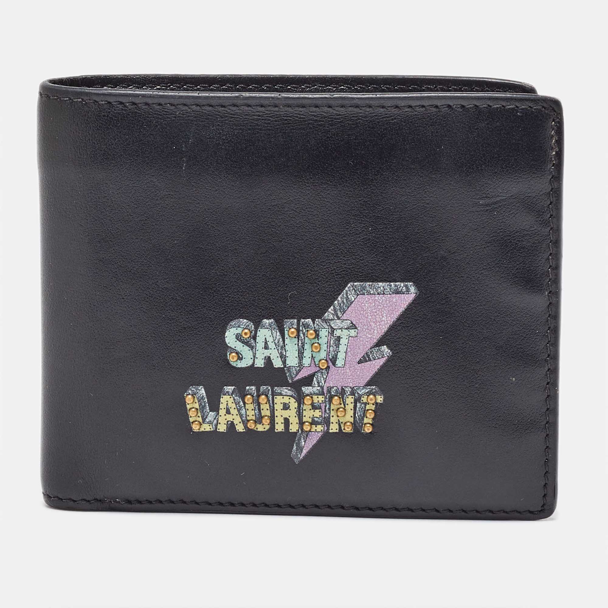 

Saint Laurent Black Leather Lightning Bolt Bifold Wallet