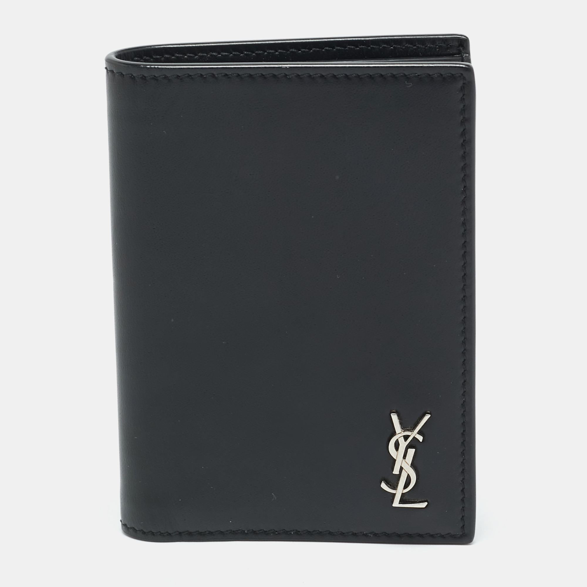 

Saint Laurent Tiny Cassandre Black Leather Card Holder