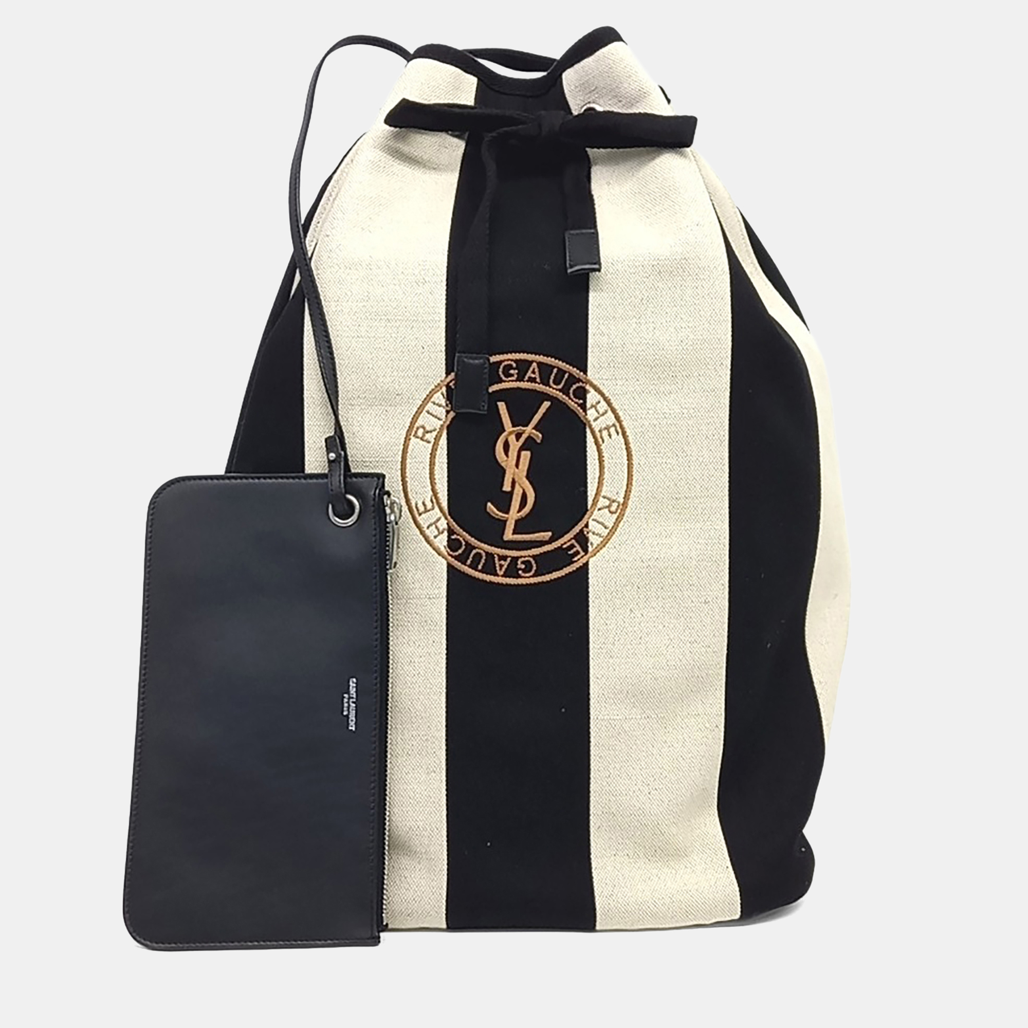 

Saint Laurent Paris Black White Canvas Rive Gauche Bucket Slingback