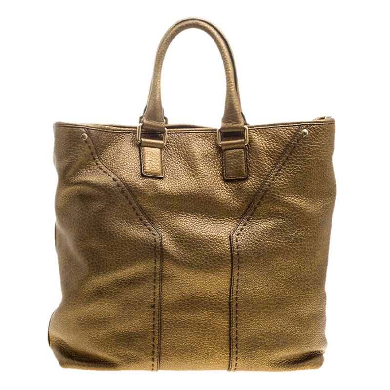 Saint Laurent Bronze Pebbled Leather Tote 