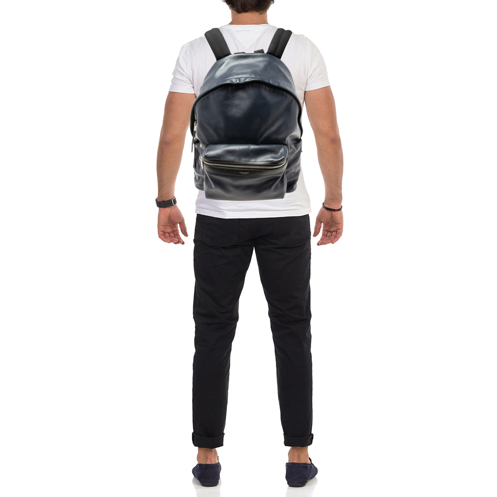 

Saint Laurent Navy Blue/Black Leather and Canvas Classic Backpack