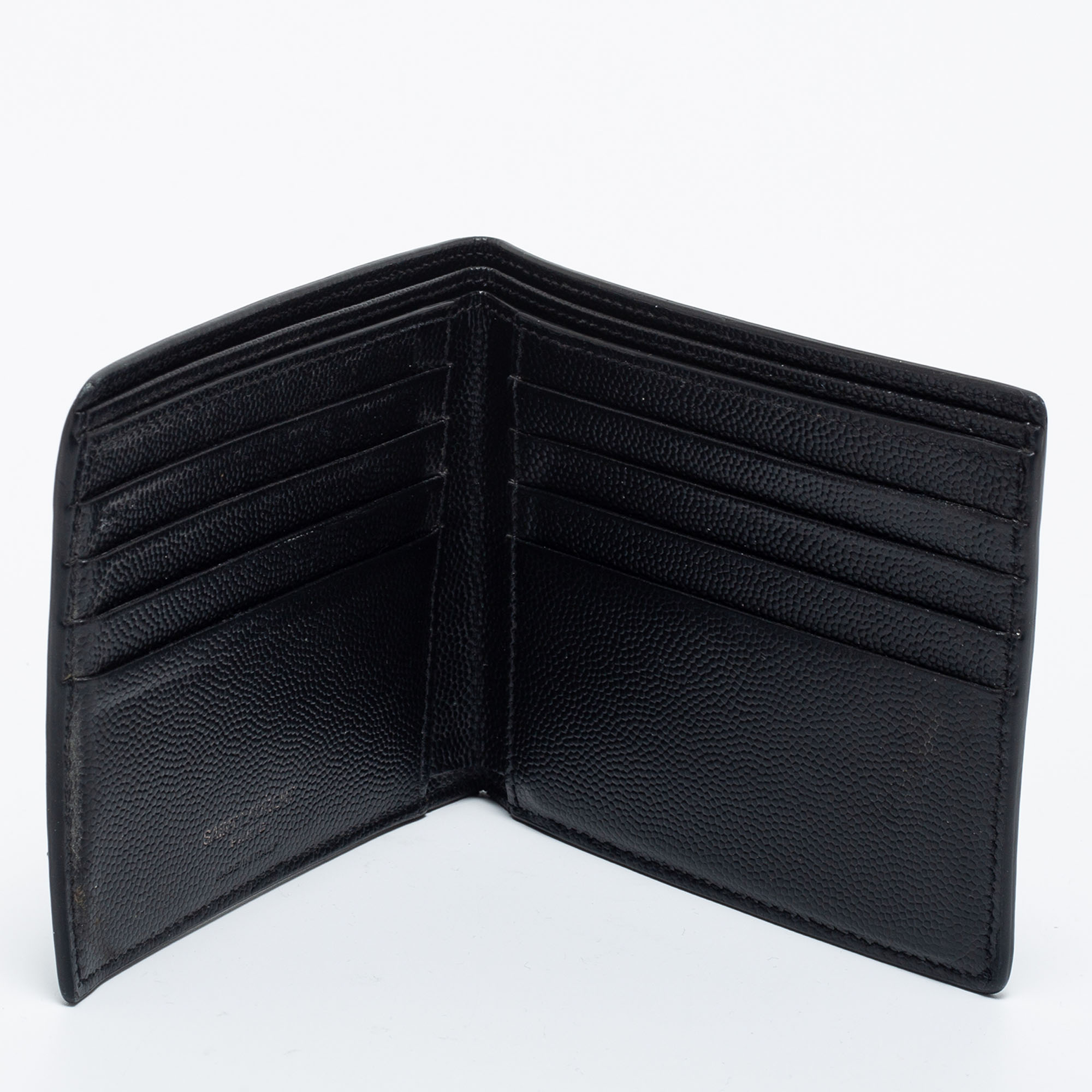 

Saint Laurent Black Grained Leather Monogram Bifold Wallet