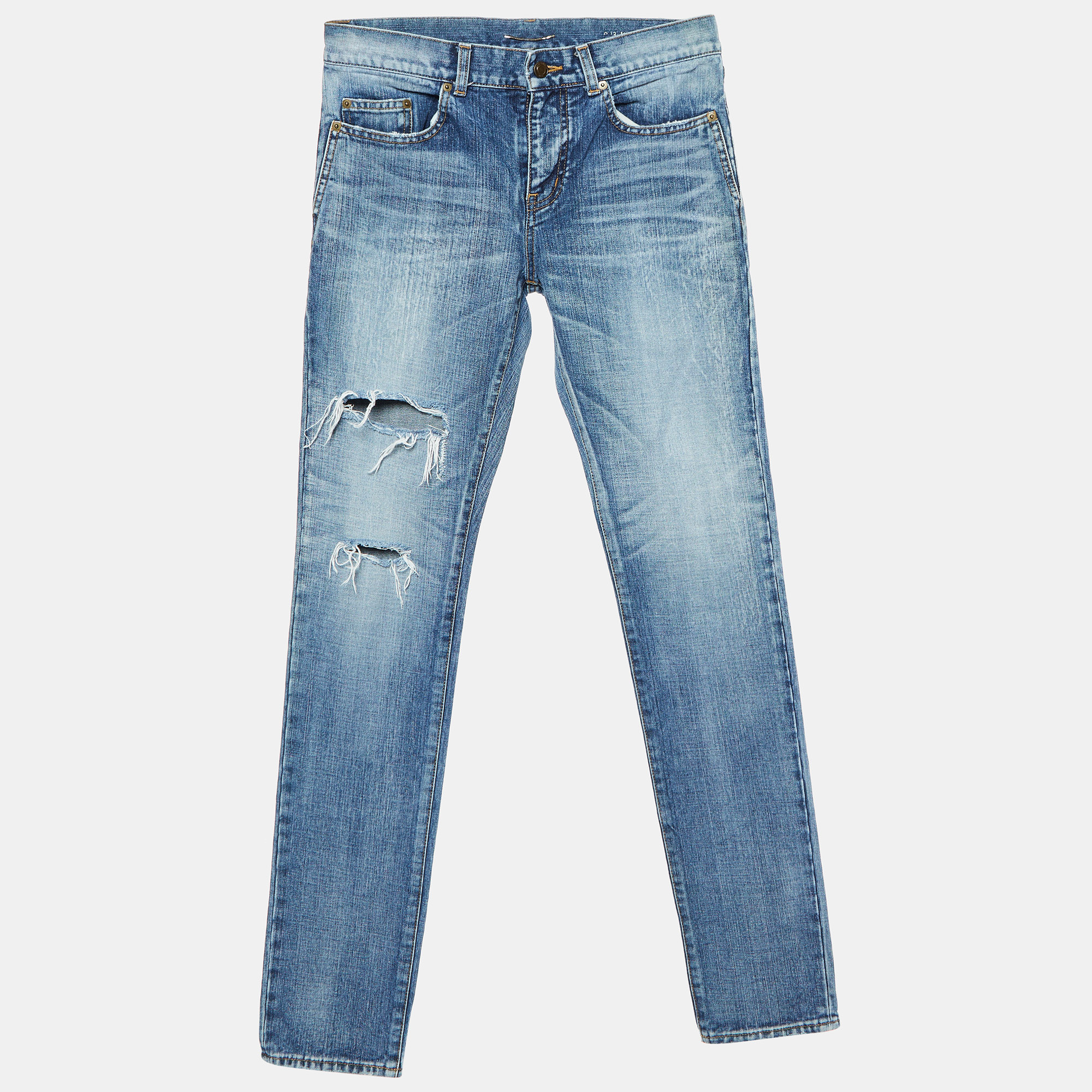 

Saint Laurent Paris Blue Washed & Distressed Denim Jeans S Waist 31"