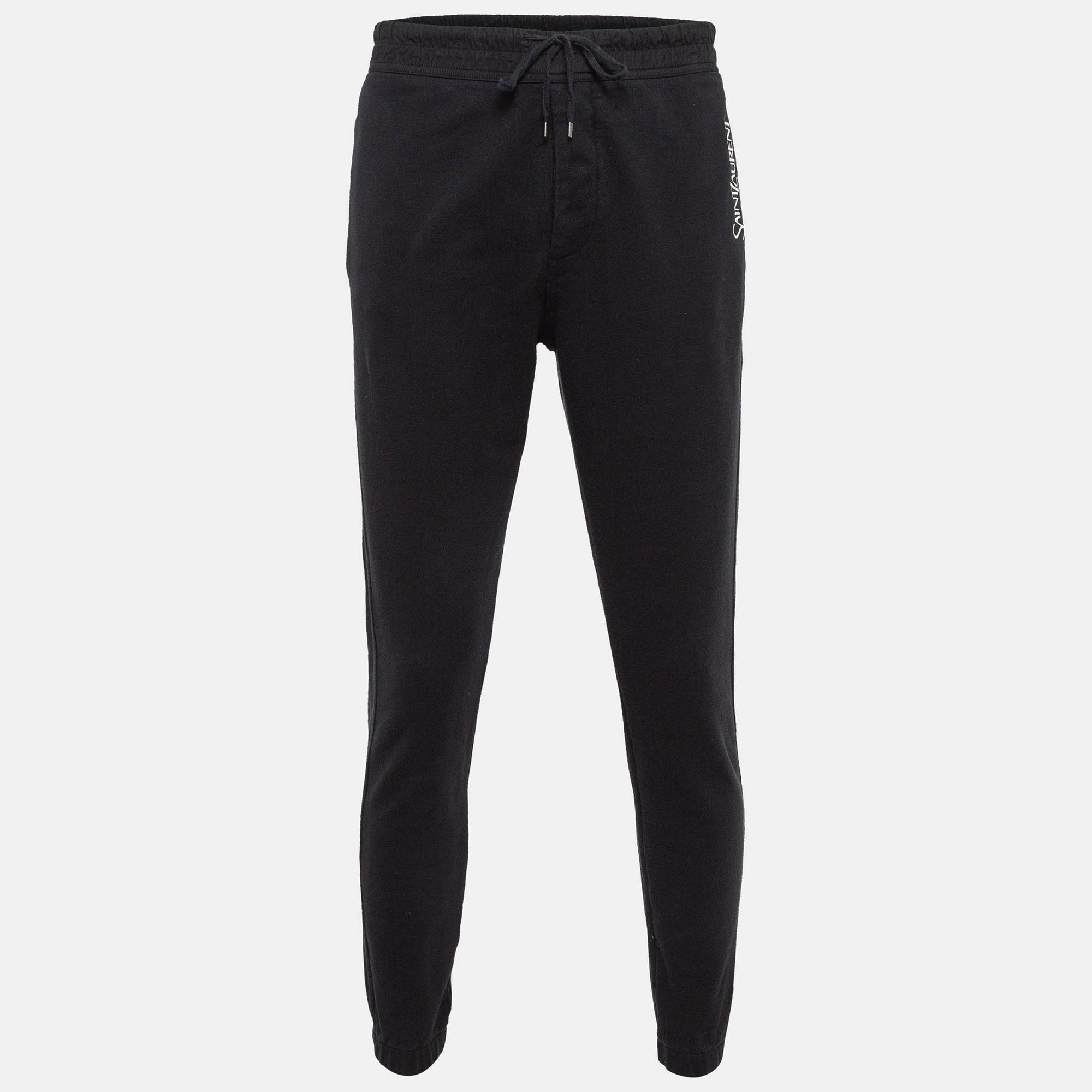 Pre-owned Saint Laurent Black Logo Embroidered Cotton Joggers Xl