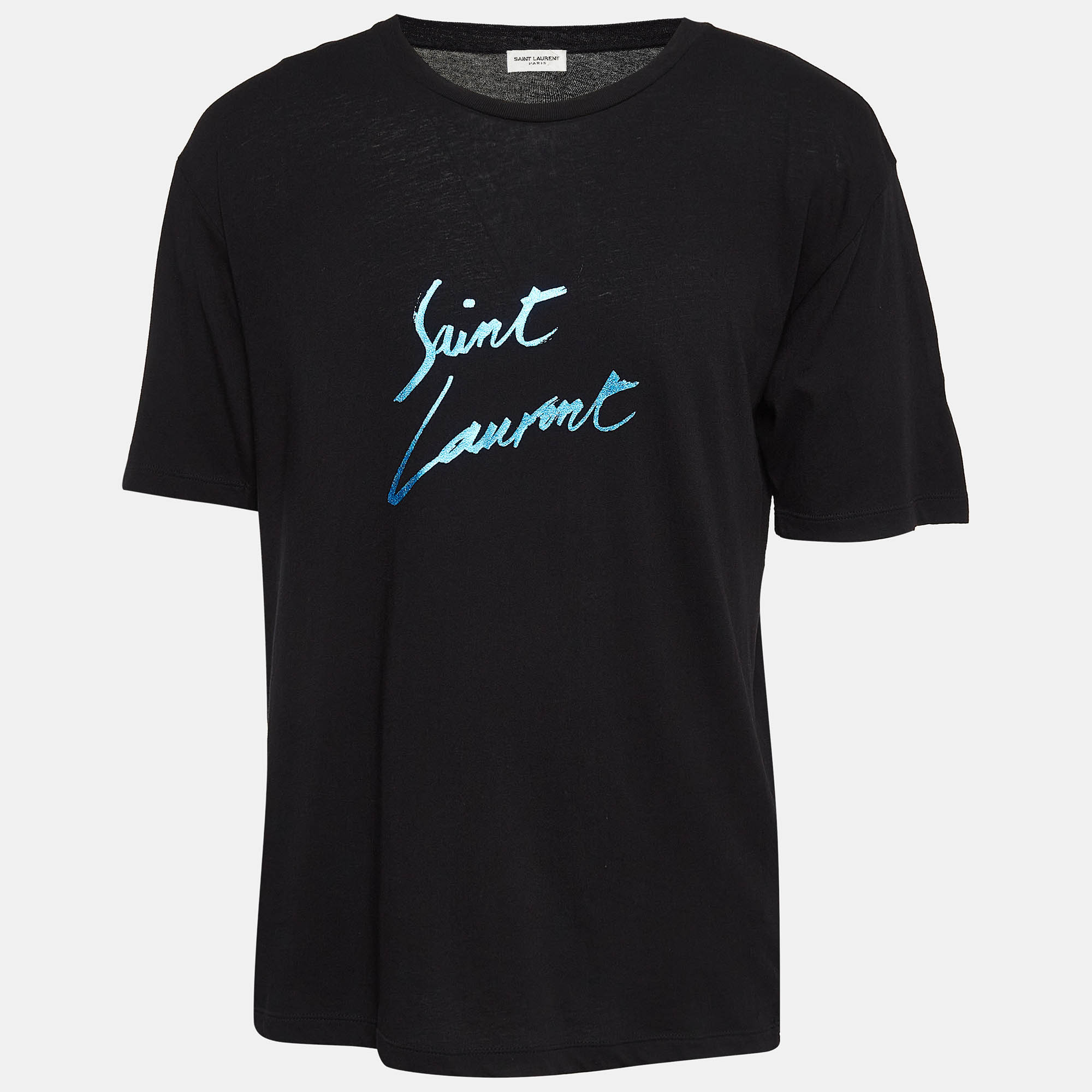 

Saint Laurent Paris Black Logo Signature Print Cotton T-Shirt S